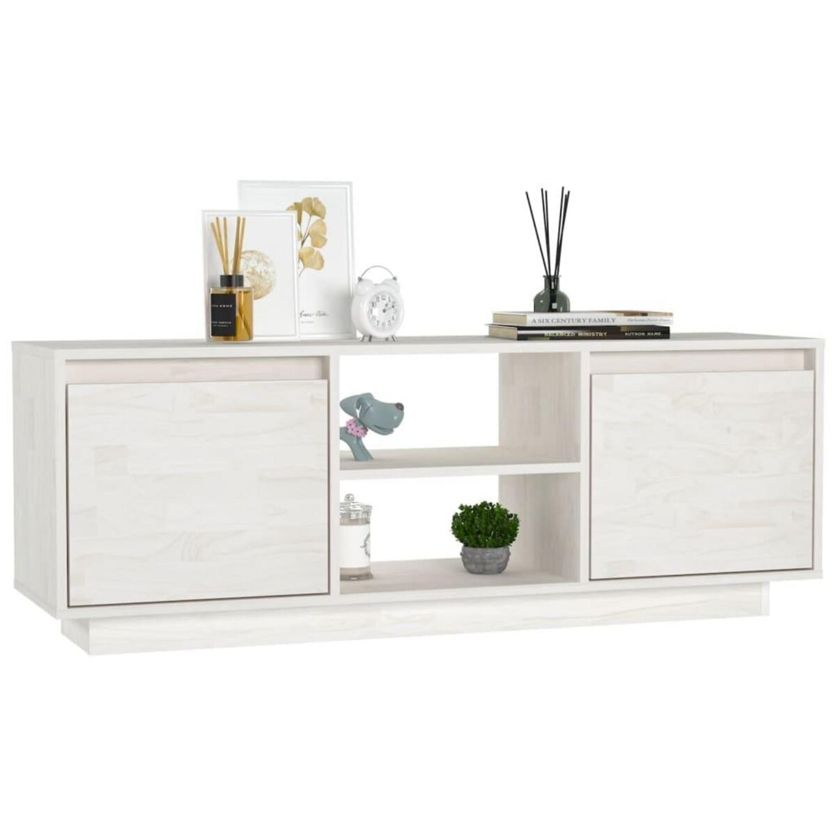 VIDAXL Meuble TV Blanc 110x30x40 cm Bois de pin massif