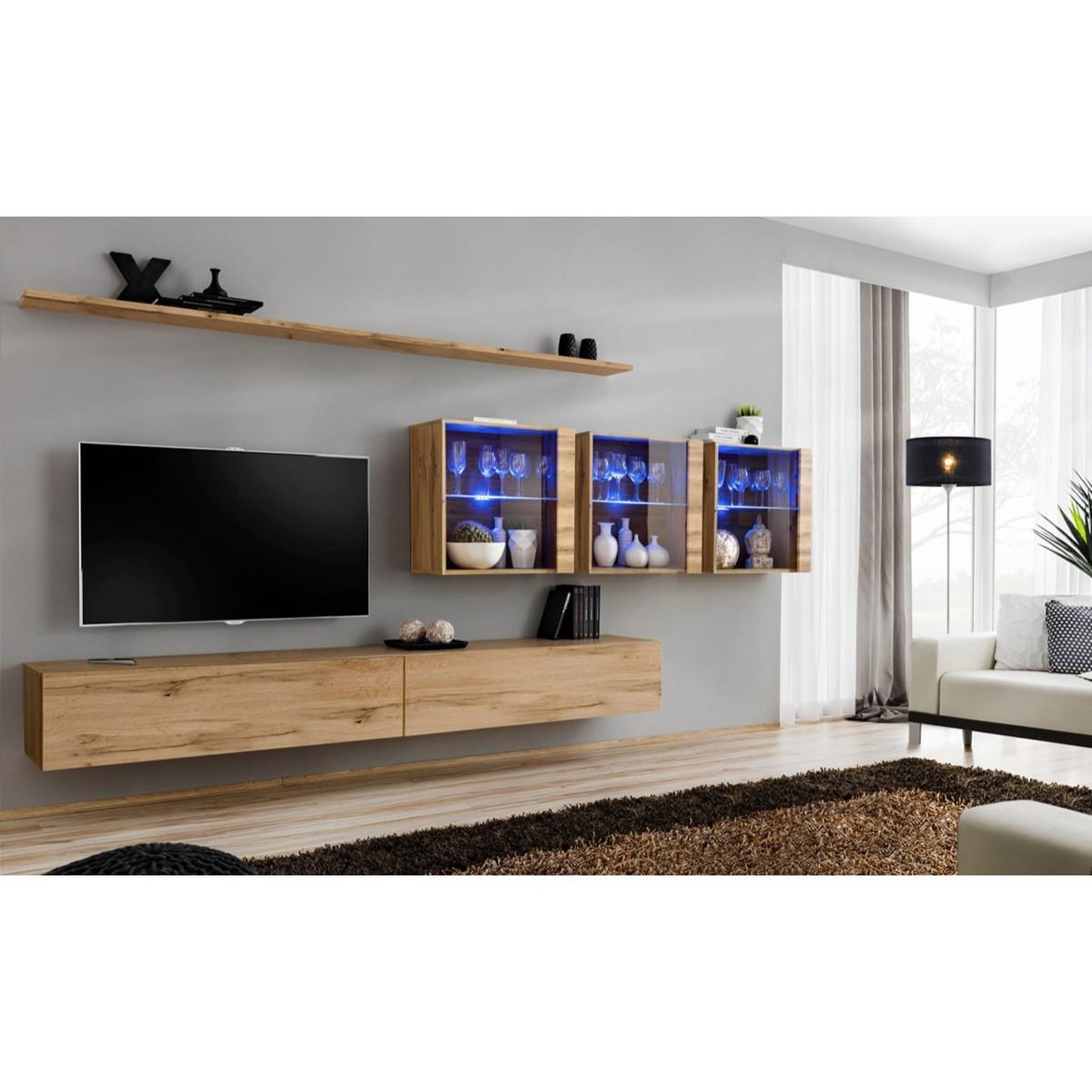 Voir la diapositive 2 : Paris Prix Meuble tv mural design  switch xvii  340cm naturel