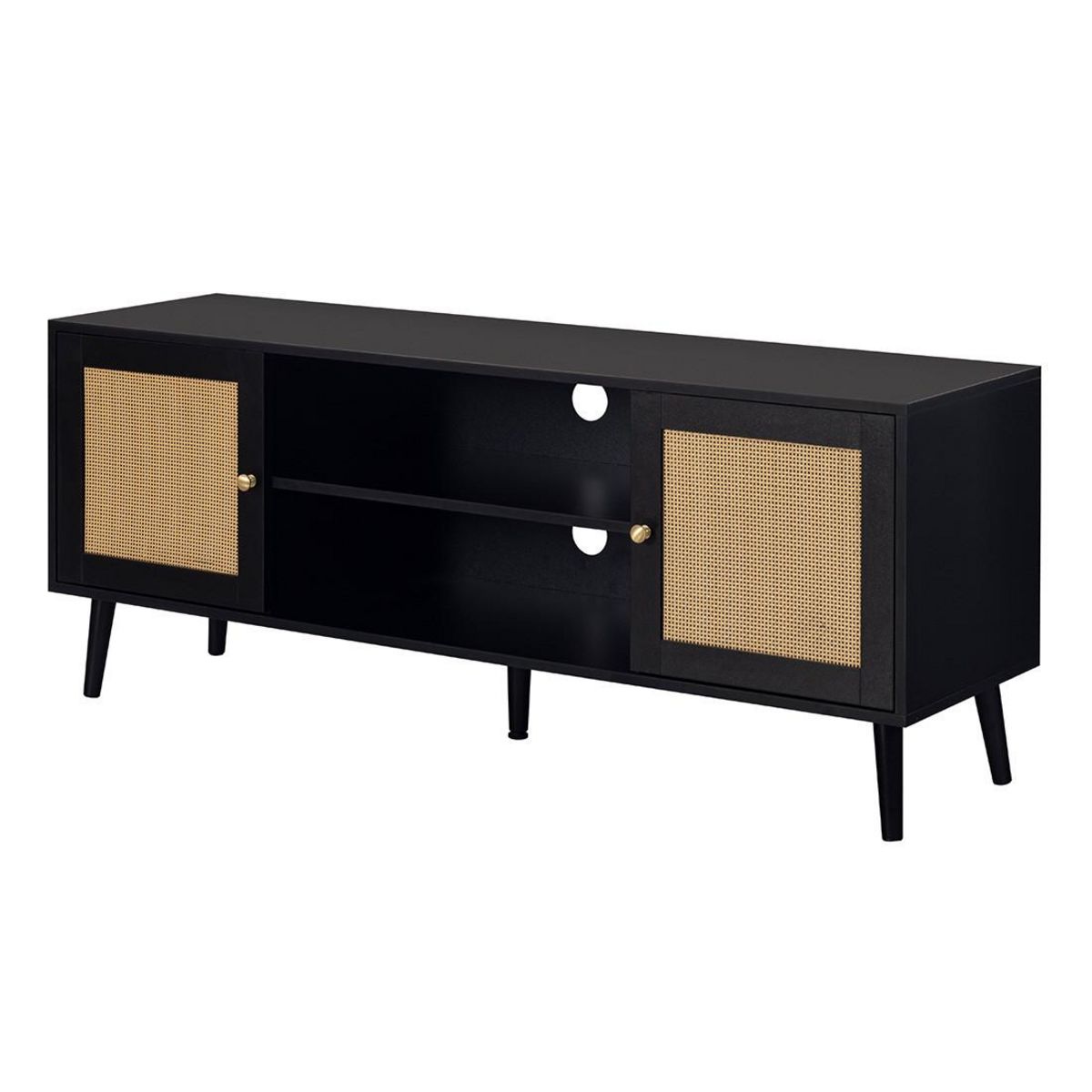 BEST MOBILIER Goto - meuble tv - noir et cannage - 140 cm