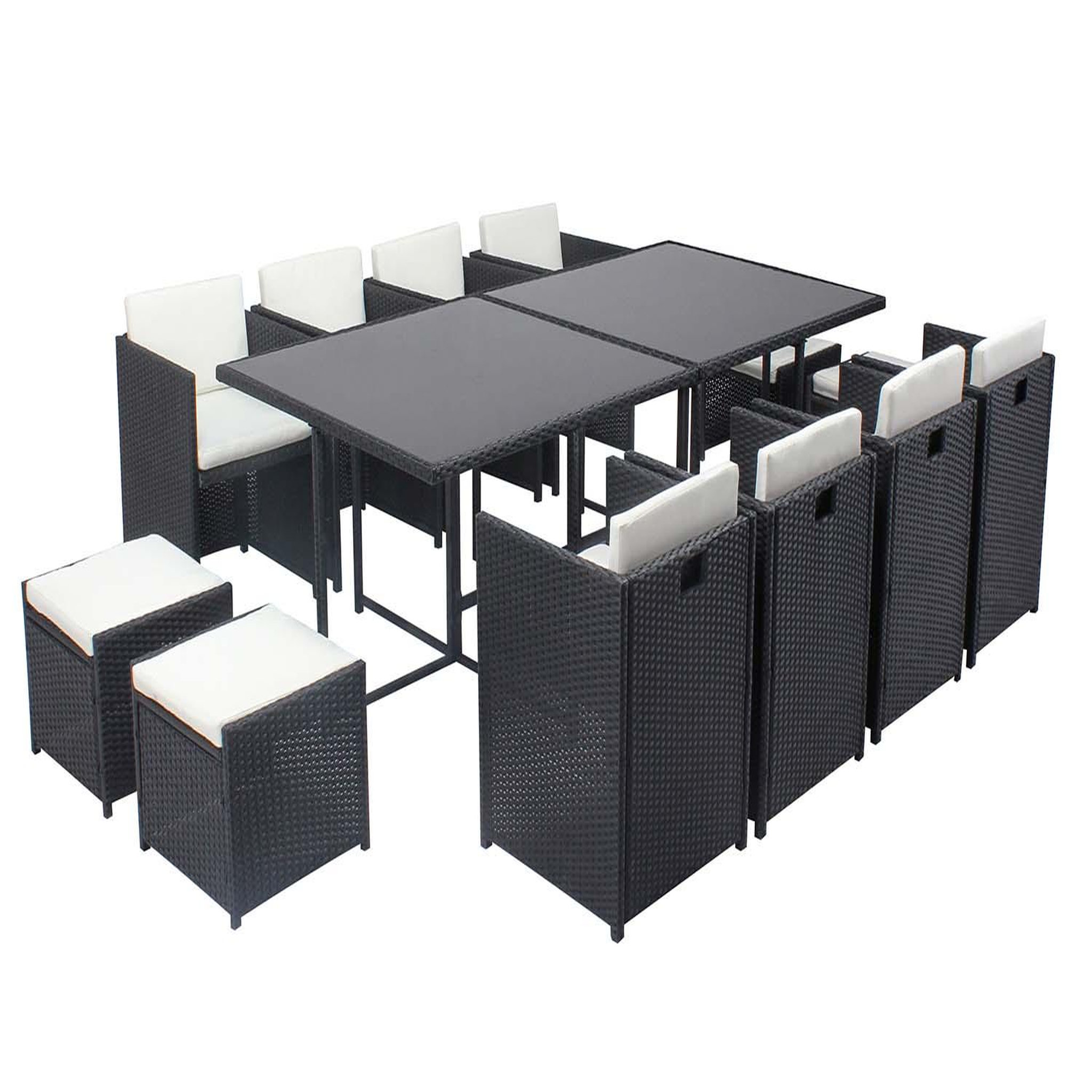 CONCEPT USINE Table et chaises 12 places encastrables résine noir-blanc MIAMI