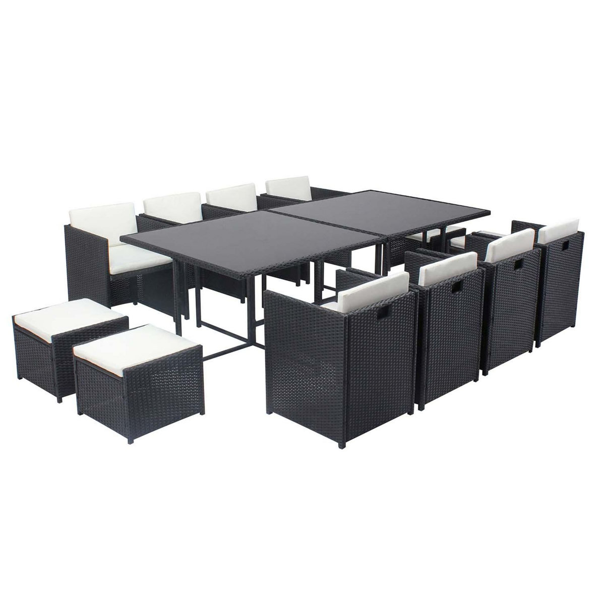 CONCEPT USINE Table et chaises 12 places encastrables résine noir-blanc MIAMI