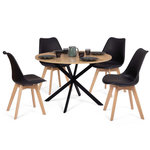 ID MARKET Ensemble table à manger ronde ALIX 110 cm bois et noir et 4 chaises SARA noires