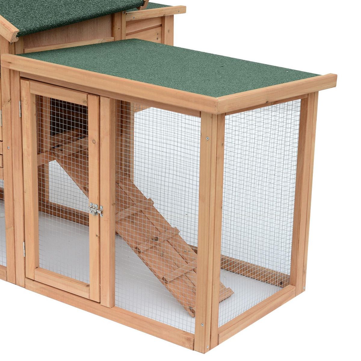 HOMCOM Poulailler clapier modèle chalet multi-équipé : rampes, nichoirs, perchoirs, plateau excrément, fenêtre, portes bois massif