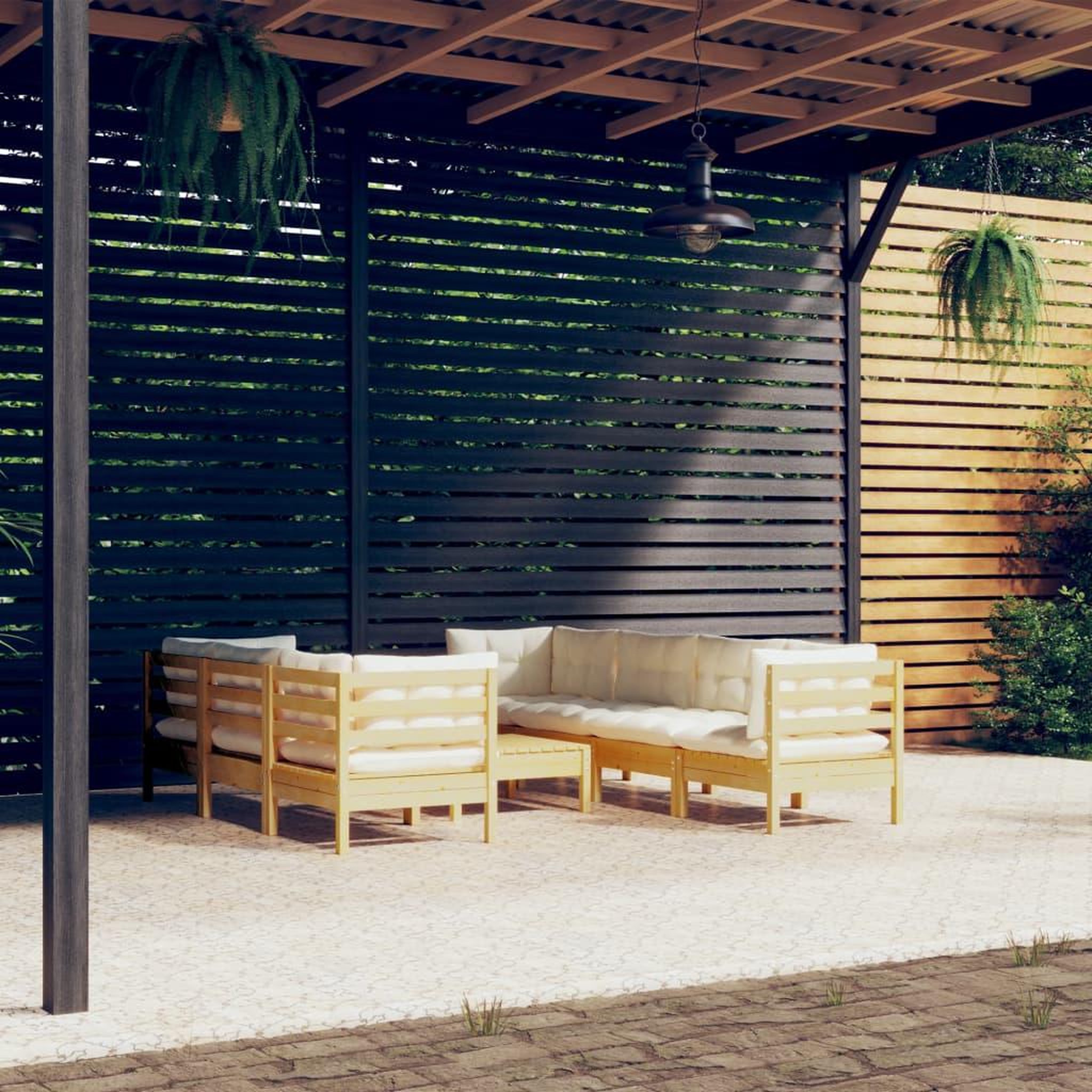 Voir la diapositive 1 : VIDAXL Salon de jardin 8 pcs avec coussins creme Bois de pin massif