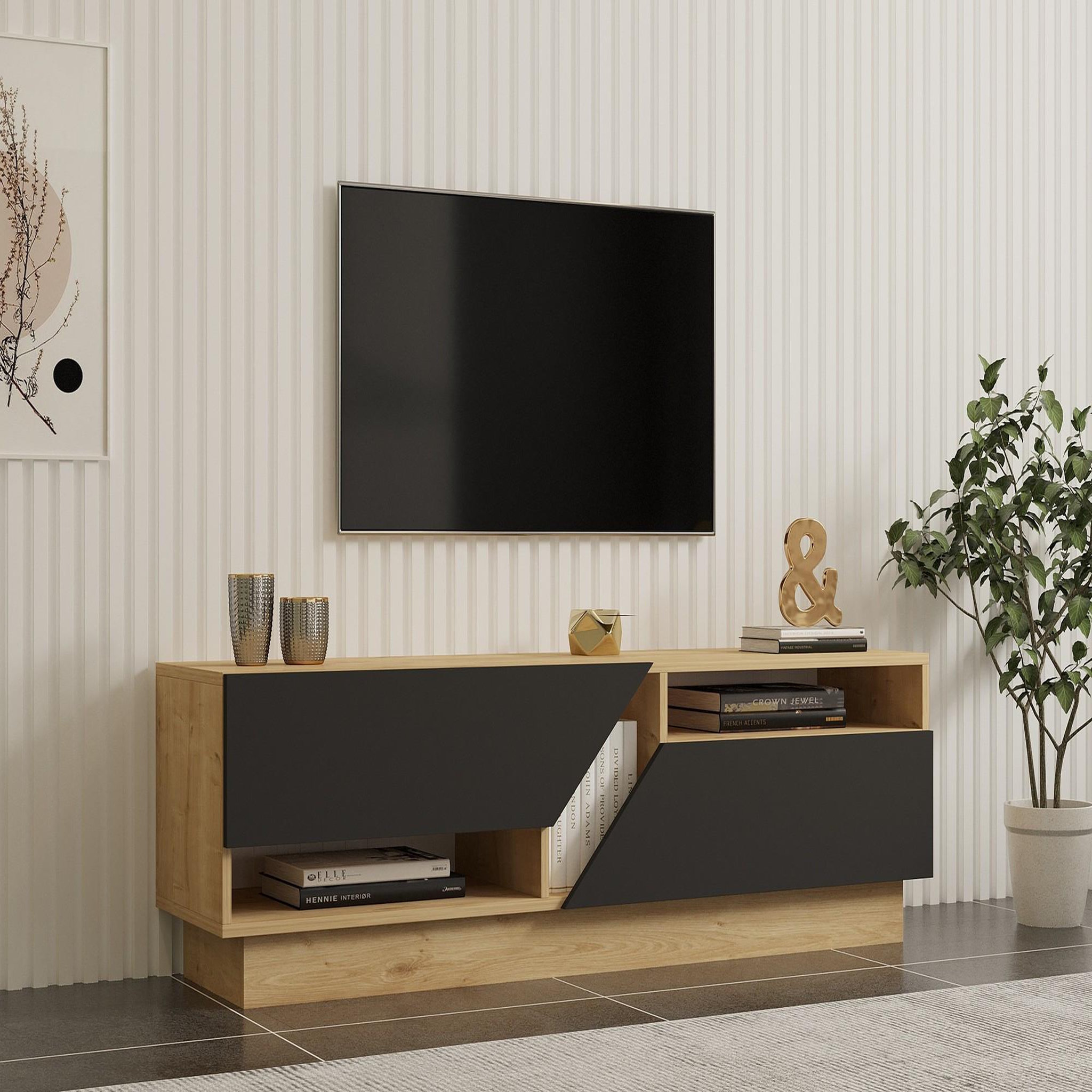 Voir la diapositive 2 : Habitat et Jardin Meuble tv en bois  yaprak  - 160 x 40 x 45 cm - saphir, anthracite