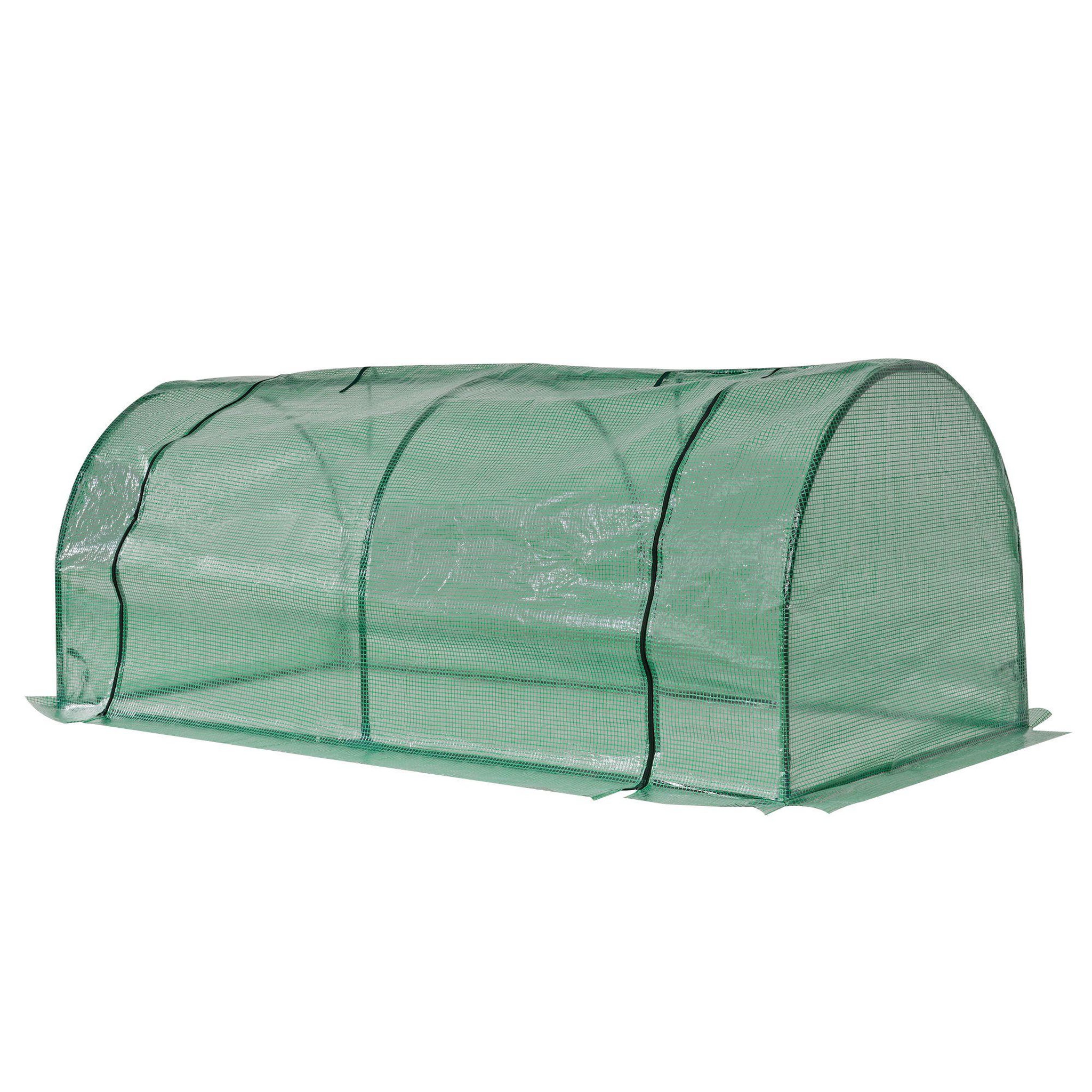 Voir la diapositive 2 : OUTSUNNY Serre de jardin tunnel serre à tomates dim. 2l x 1l x 0,8h m porte zippée enroulable bâche pe acier vert