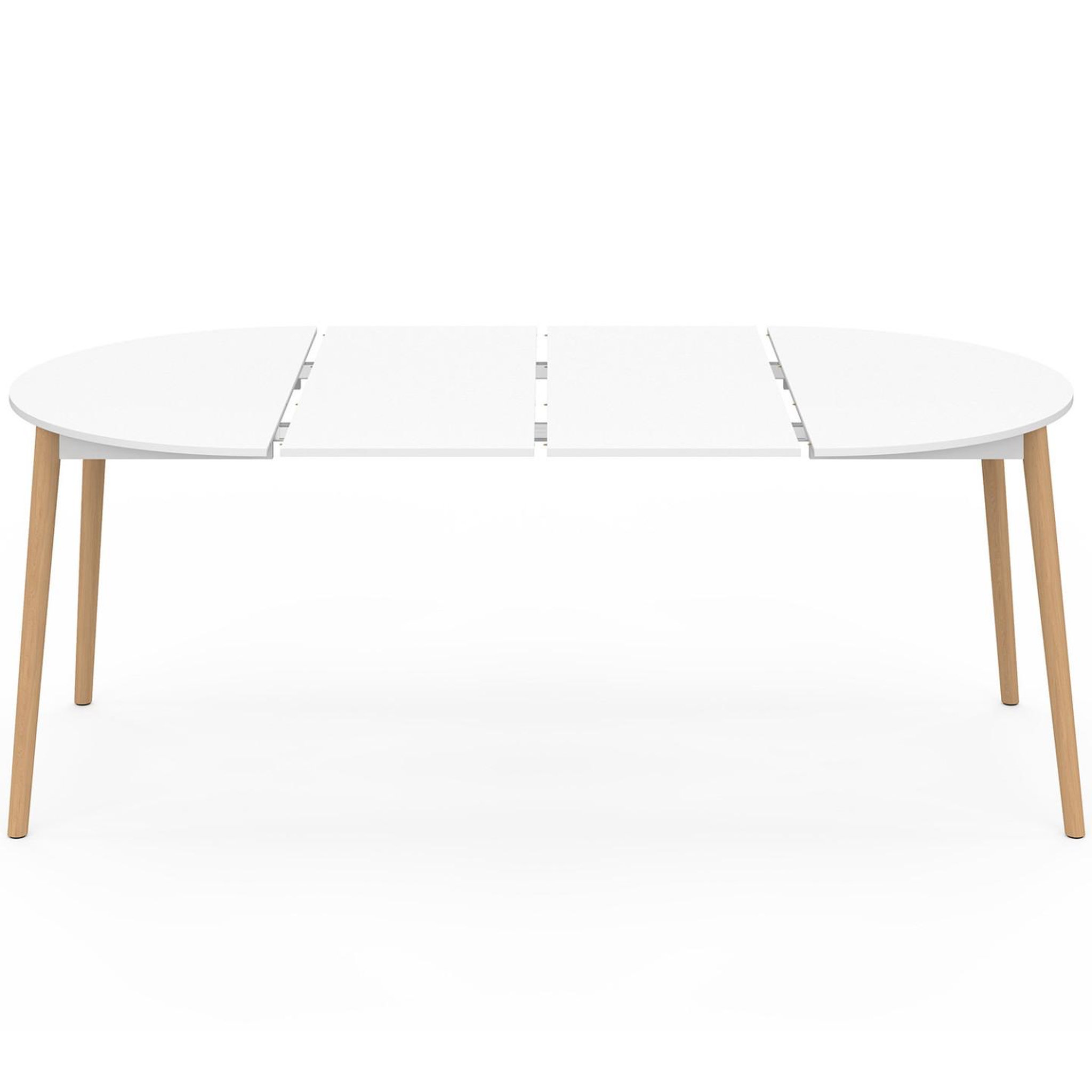Voir la diapositive 3 : ID MARKET Table à manger extensible ronde angela 4-10 personnes blanc pied bois 110 - 200 cm
