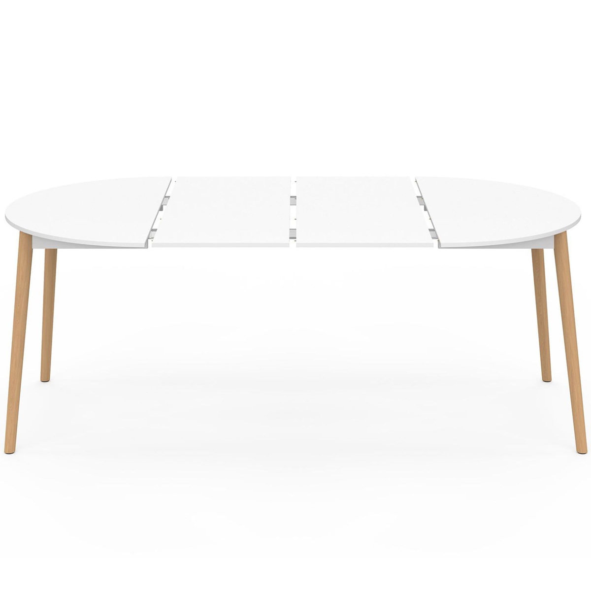 ID MARKET Table à manger extensible ronde ANGELA 4-10 personnes blanc pied bois 110 - 200 cm