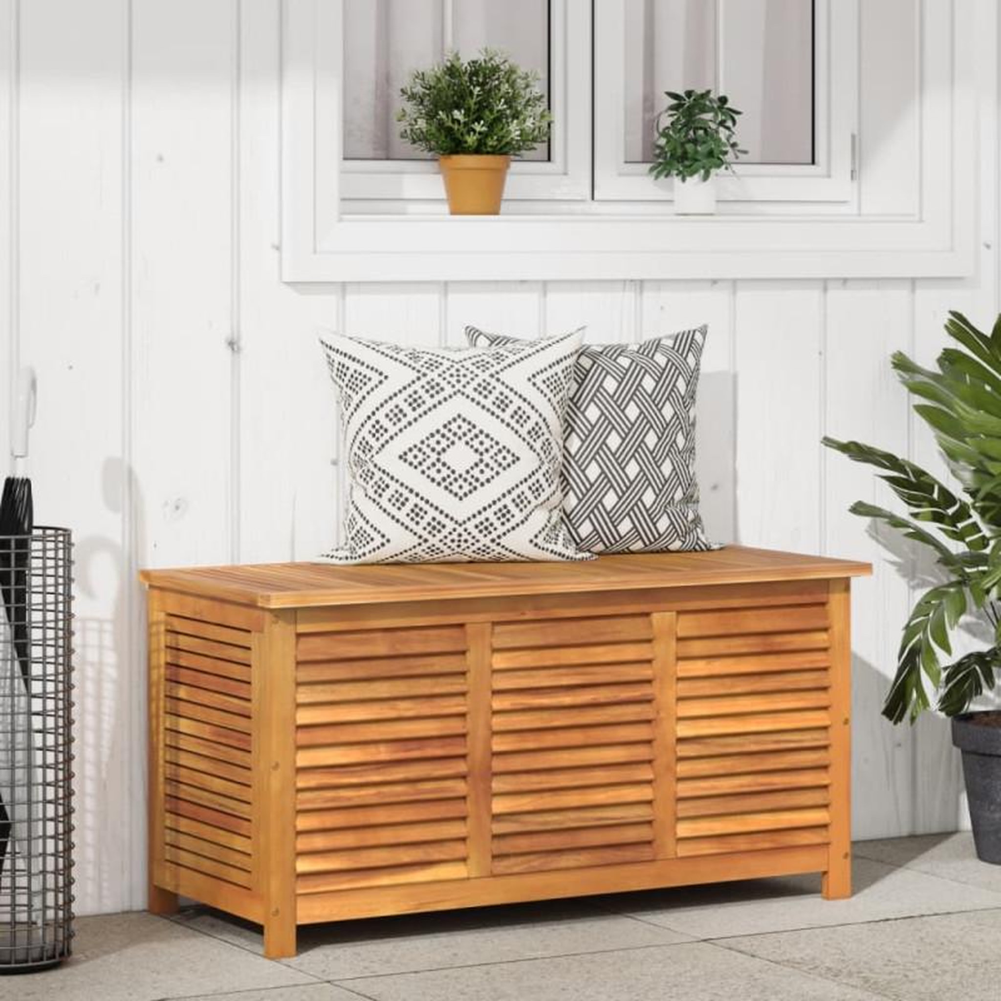 Voir la diapositive 1 : VIDAXL Boîte de rangement de jardin persiennes 113x50x56cm bois acacia