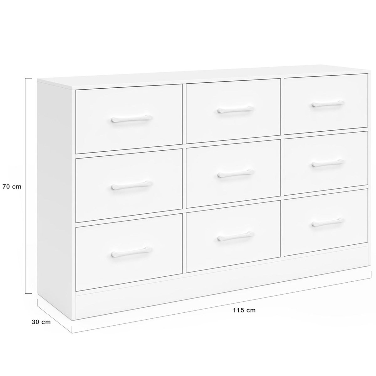 ID MARKET Commode 9 tiroirs en tissu UPPAH 113 cm meuble de rangement bois blanc