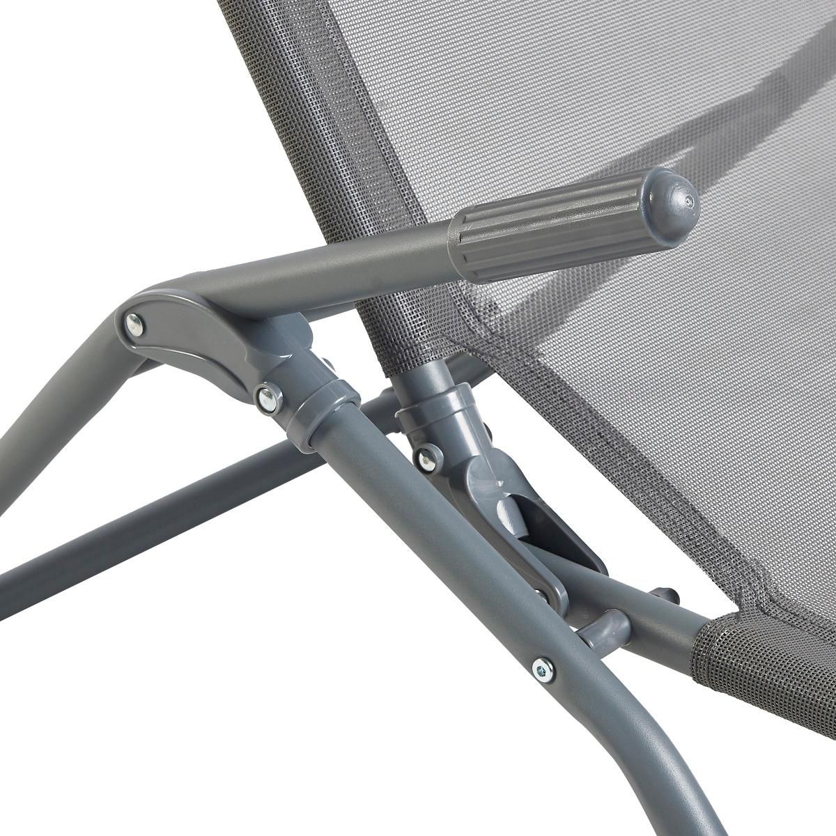 GARDENSTAR Bain de soleil pliable - Acier et textilène - 134x62x22cm - Gris foncé