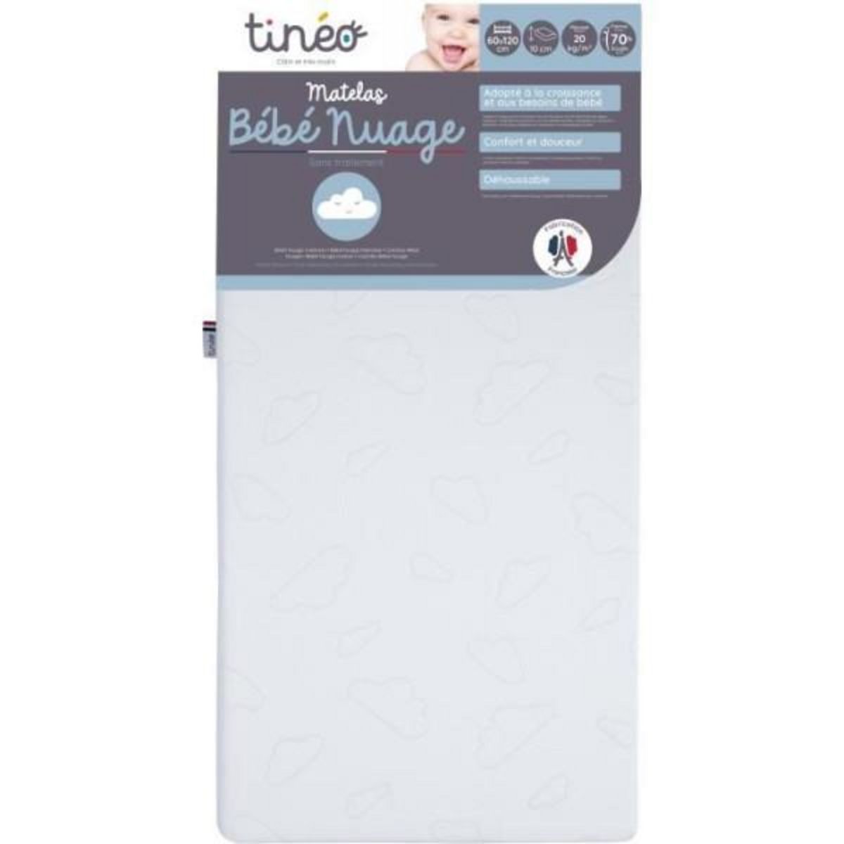 TINEO Matelas TINEO NUAGE - Déhoussable - 60x120x10 cm