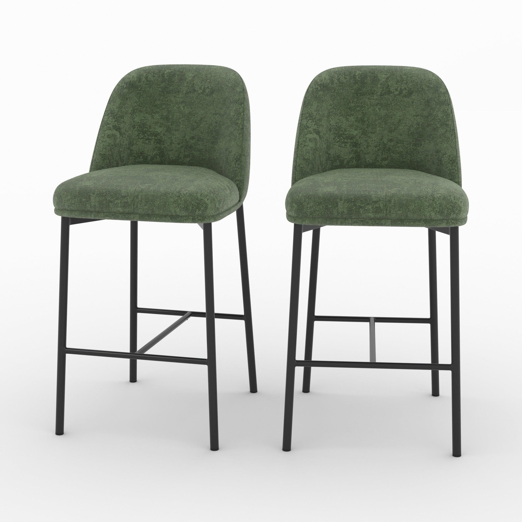 MAISON PAVANE Lot de 2 chaises pour îlot central 67 cm en tissu vert sapin-noah
