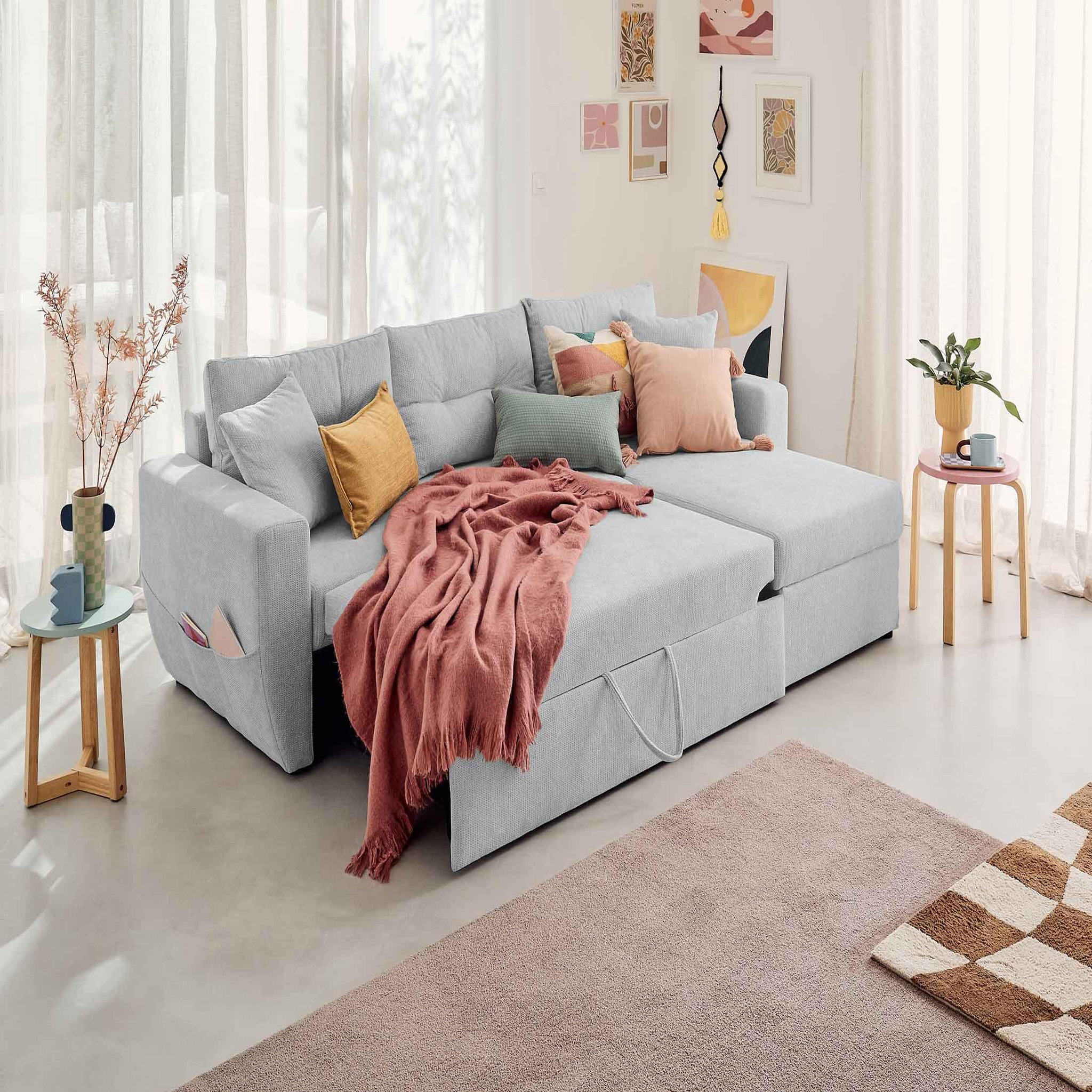 Voir la diapositive 2 : BEST MOBILIER Astoria - canapé d'angle réversible 4 places - convertible avec coffre - en tissu texturé