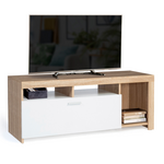 ID MARKET Meuble TV 110 cm MALO bois et placard blanc