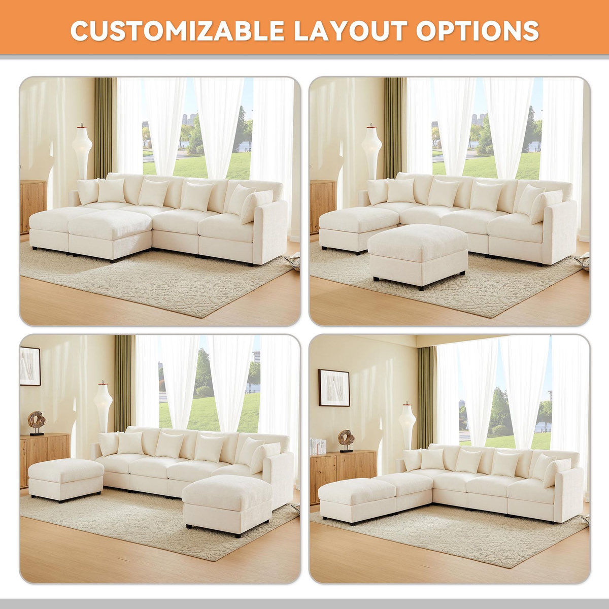 MERAX Canapé d'angle panoramique fixe 6 places tissu