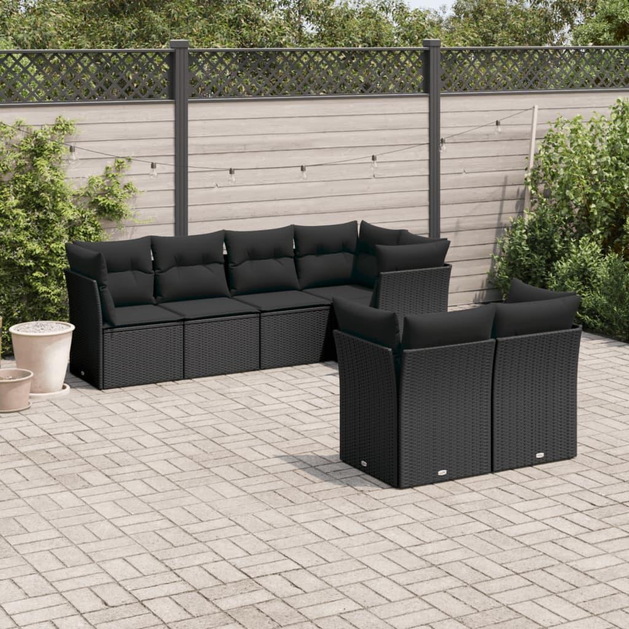 VIDAXL Salon de jardin 7 pcs avec coussins noir resine tressee