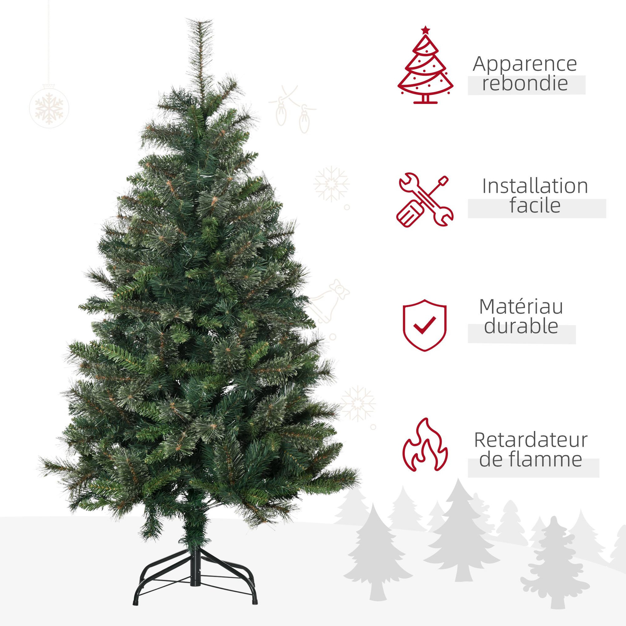 Voir la diapositive 4 : HOMCOM Sapin de noël artificiel ø 84 x 150h cm 665 branches épines imitation nordmann grand réalisme vert