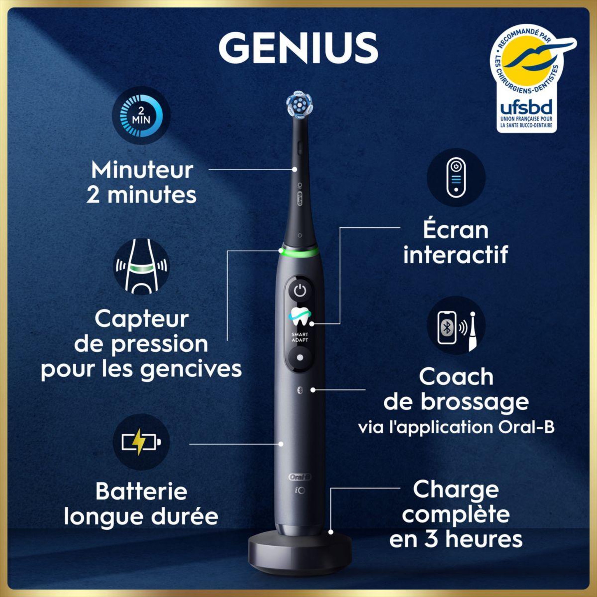 Voir la diapositive 2 : ORAL B Brosse à dents électrique iO9 Series Black Onyx Luxe Edition