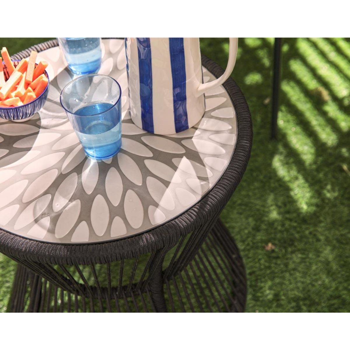 BEST MOBILIER Zambra - salon bas de jardin 2 places + table mosaïque - en corde et métal - noir