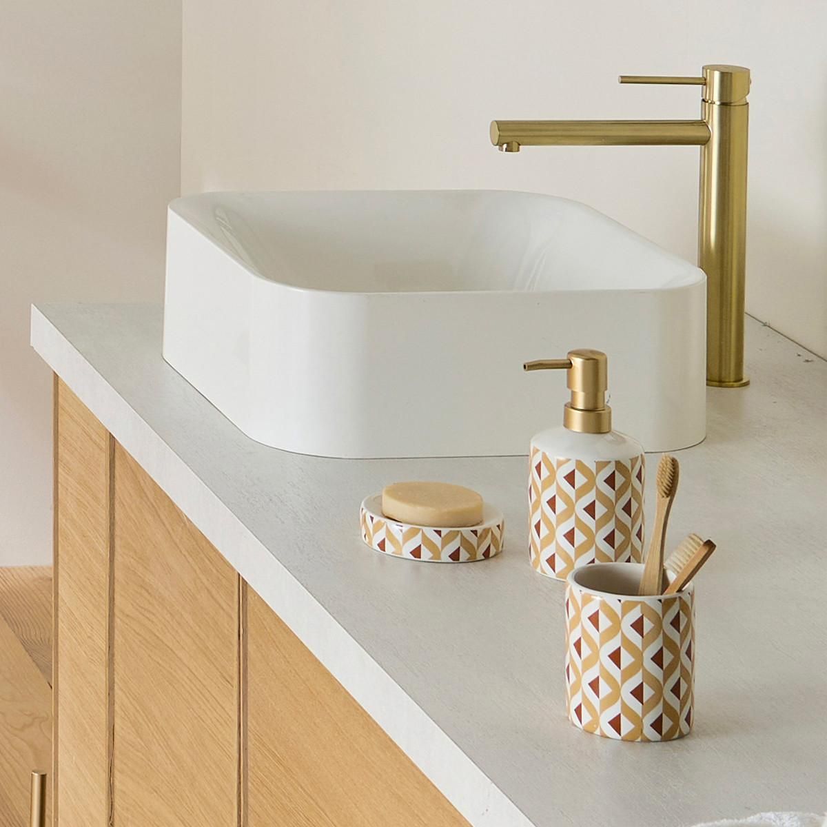 GUY LEVASSEUR Set salle de bain 2 pièces distributeur céramique marron