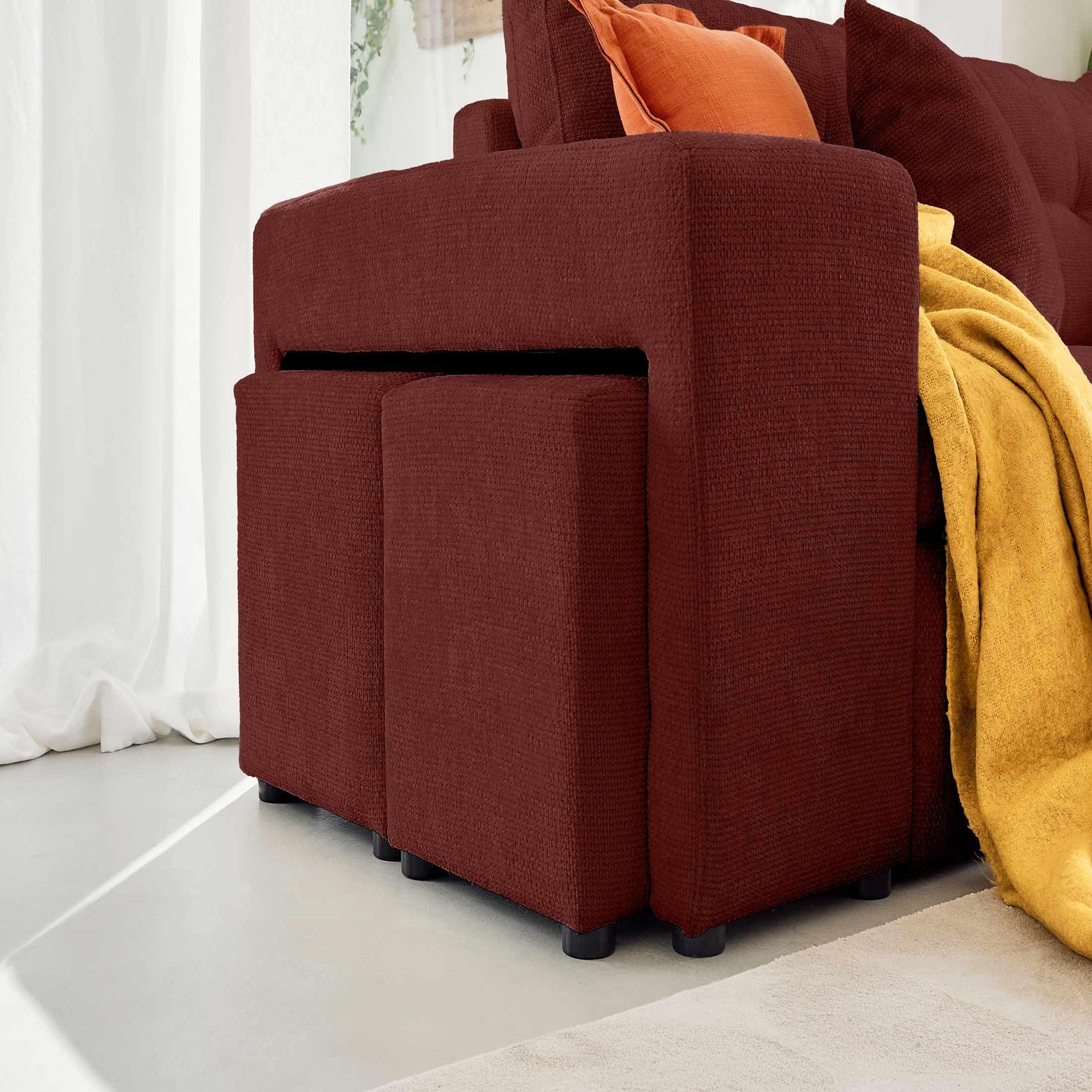 Voir la diapositive 5 : BEST MOBILIER California - canapé d'angle réversible 4 places - convertible avec coffre, étagère et poufs - en velours texturé