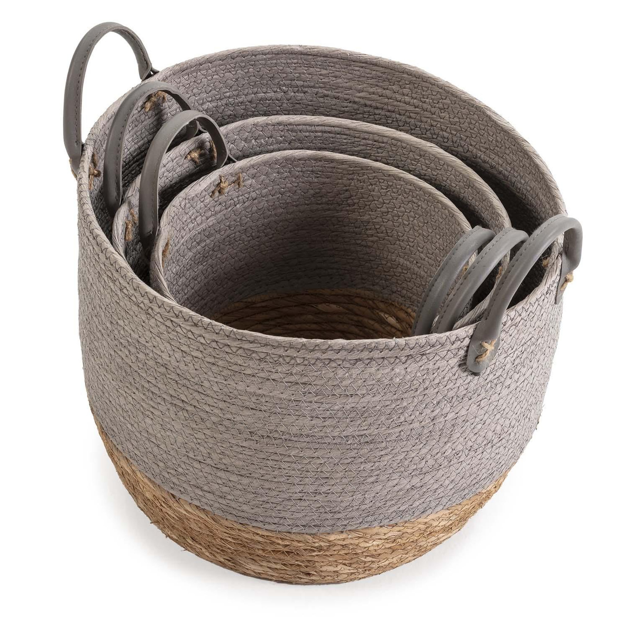 Voir la diapositive 3 : VS VENTA-STOCK Set de 3 paniers Neves fibre naturelle et papier, gris/naturel