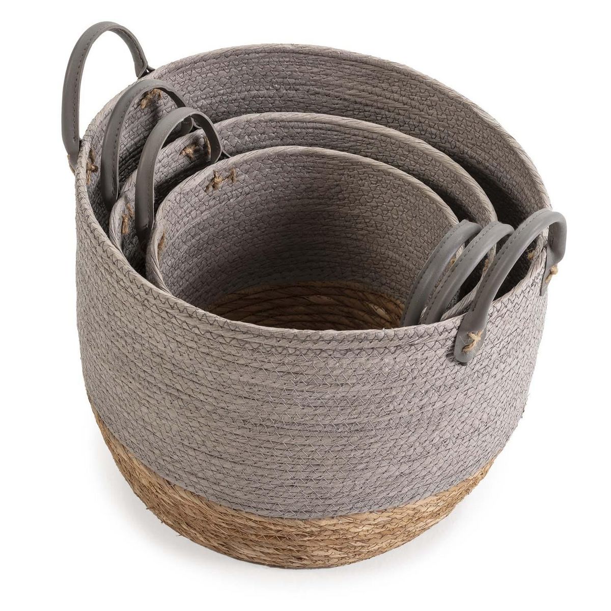 VS VENTA-STOCK Set de 3 paniers Neves fibre naturelle et papier, gris/naturel