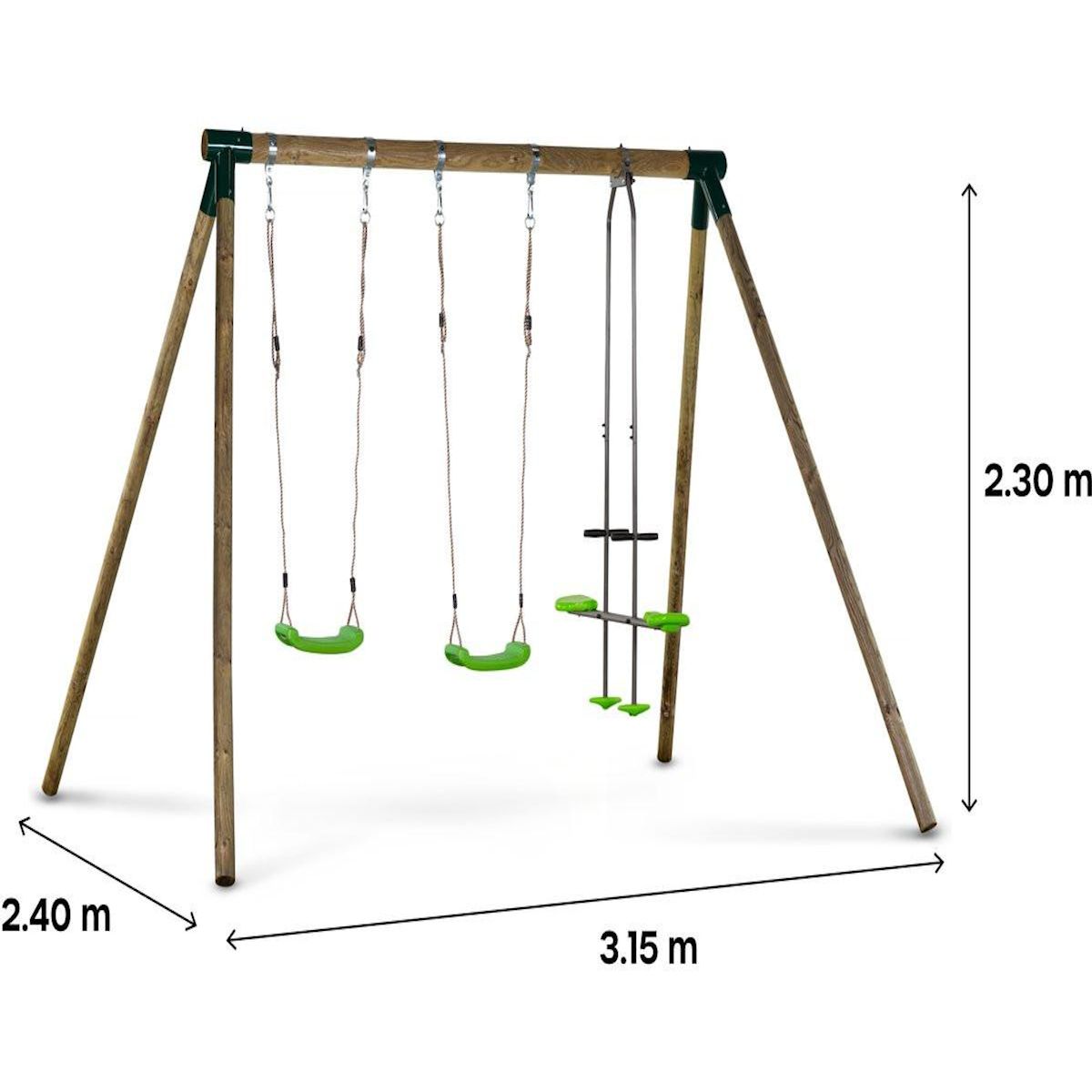 Habitat et Jardin Portique bois  Lana  - Avec 2 balançoires et 1 vis-à-vis.