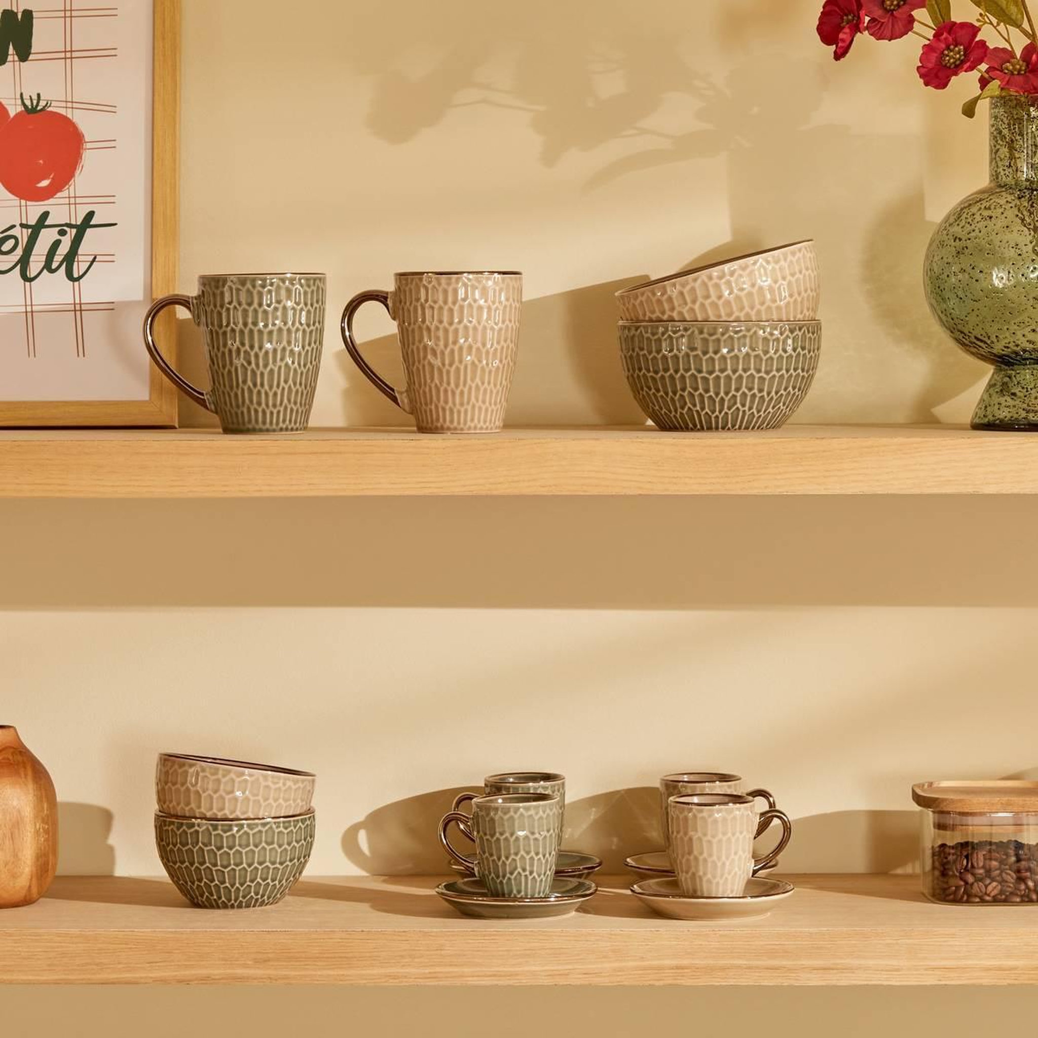 Voir la diapositive 5 : SECRET DE GOURMET Coffret 2 tasses & 2 soucoupes  ella  9cl beige