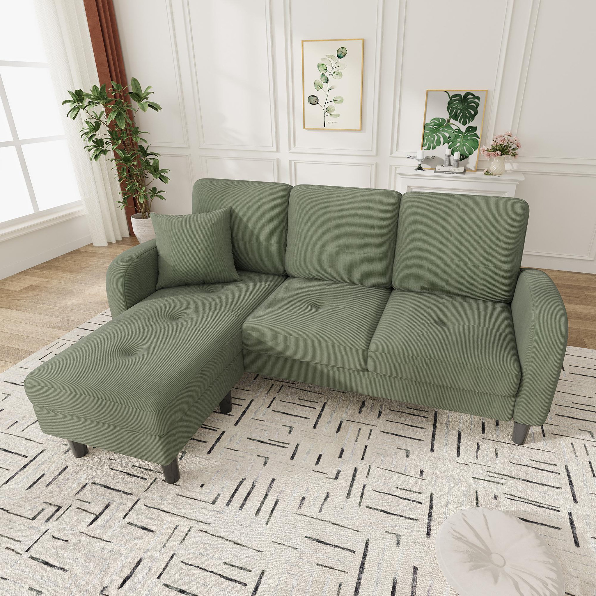 Voir la diapositive 2 : MERAX Canapé d'angle réversible fixe 3 places tissu