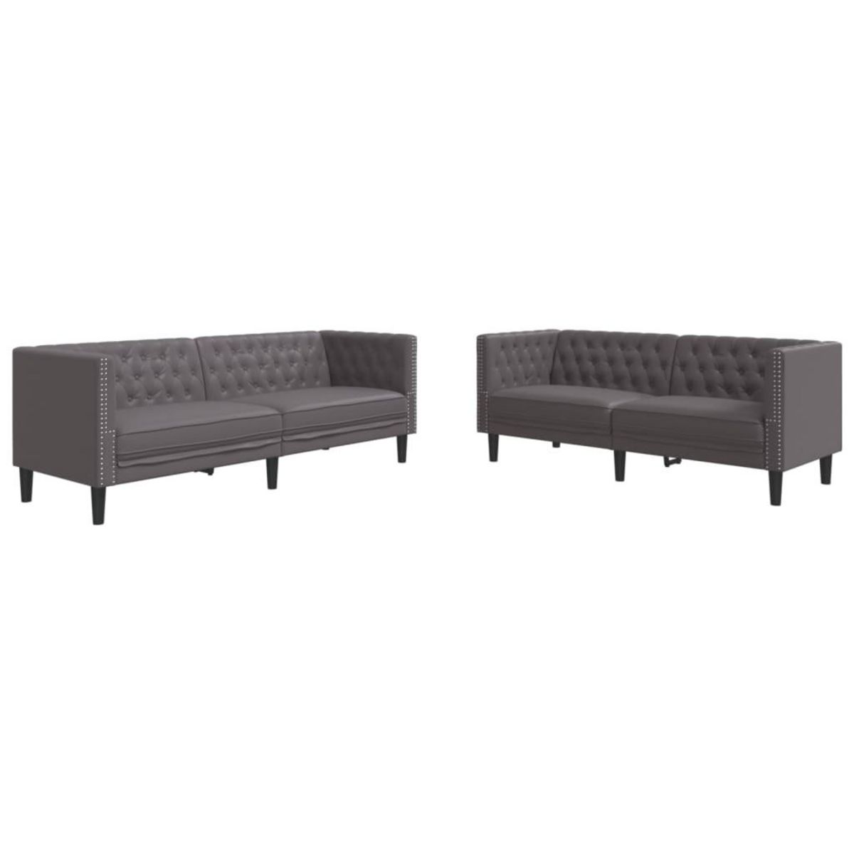 VIDAXL Ensemble de canape Chesterfield 2 pcs gris similicuir
