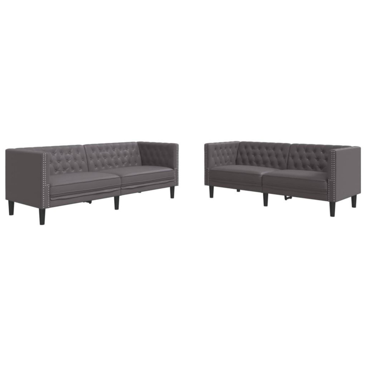 VIDAXL Ensemble de canape Chesterfield 2 pcs gris similicuir