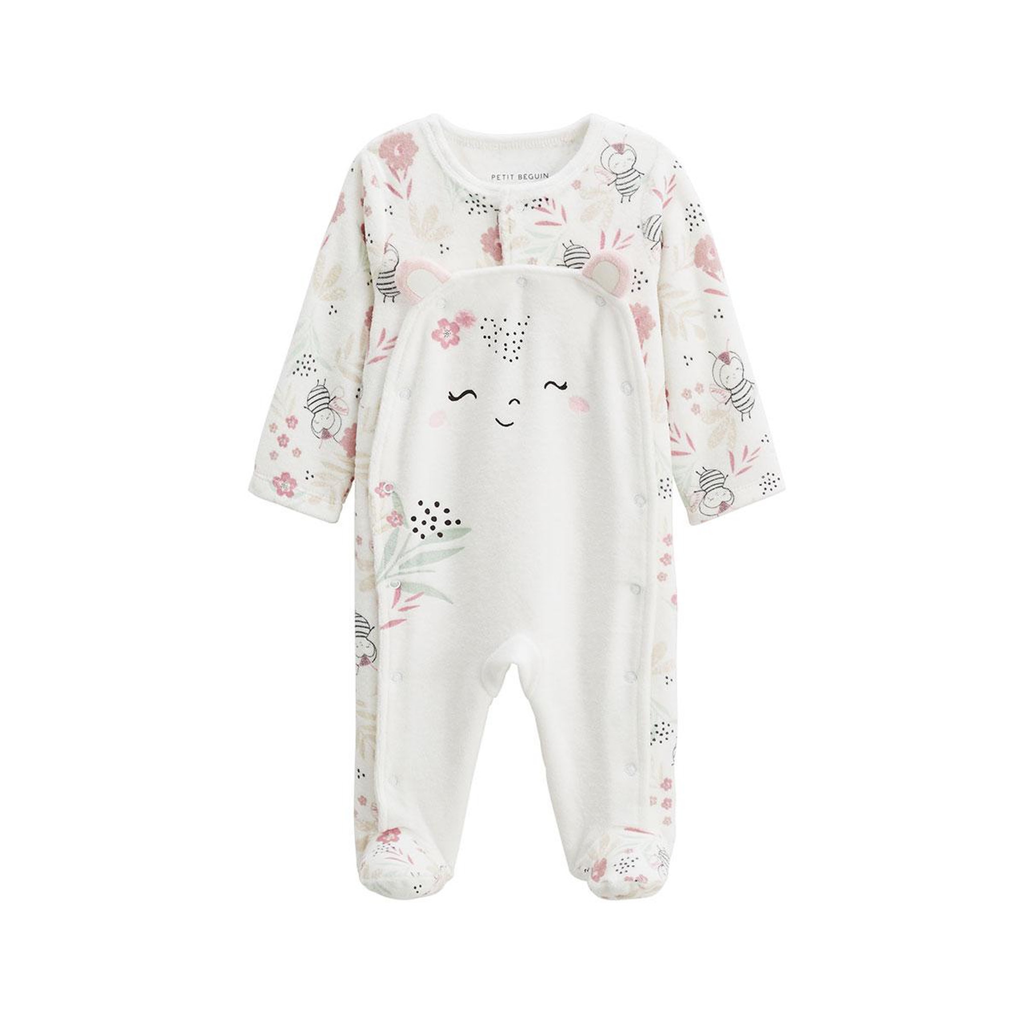 Petit Béguin Pyjama bébé en velours ouverture pont mya. Coloris disponibles : Beige