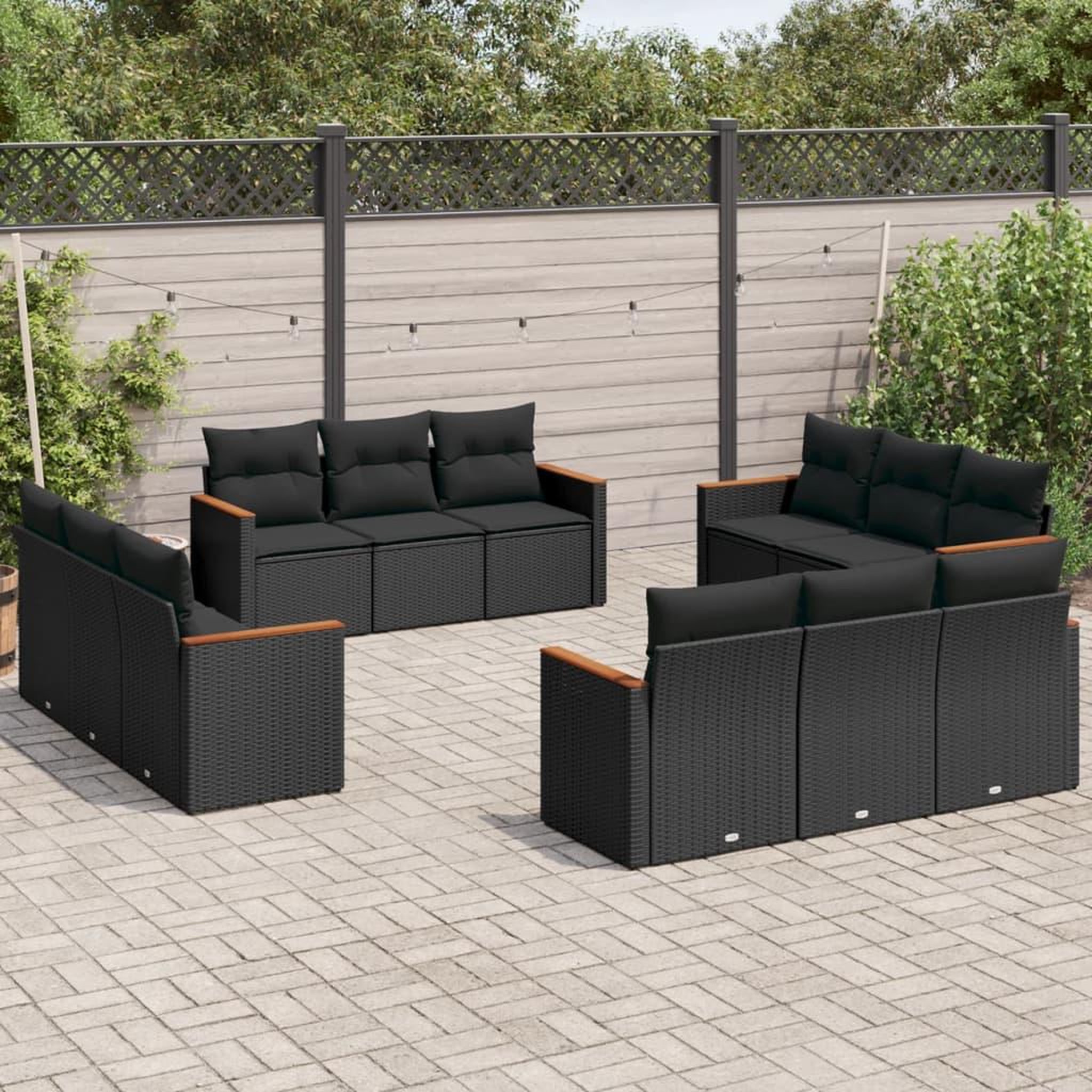VIDAXL Salon de jardin 12 pcs avec coussins noir resine tressee