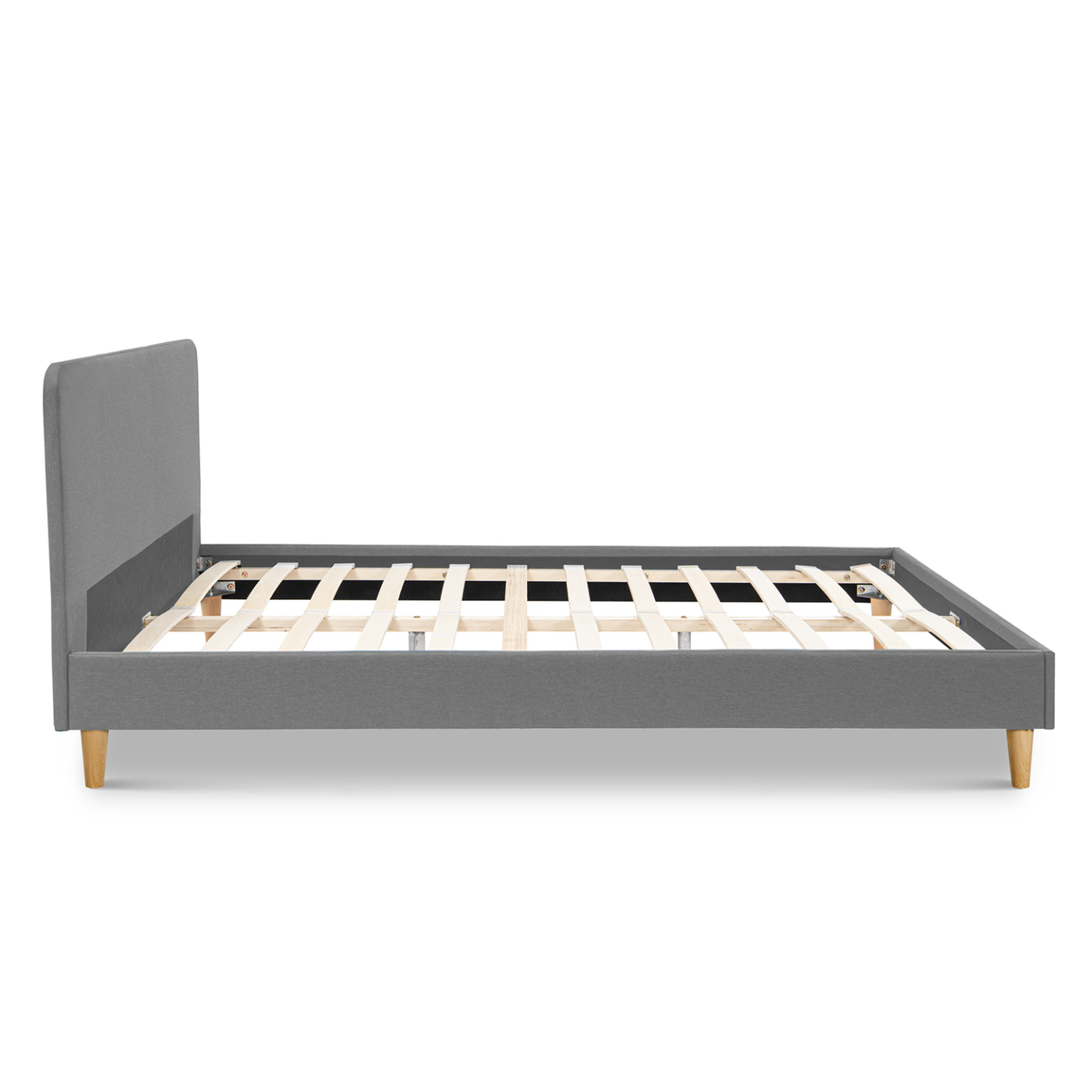Voir la diapositive 6 : ID MARKET Lit double scandinave balta avec tête de lit et sommier 160 x 200 cm tissu gris clair