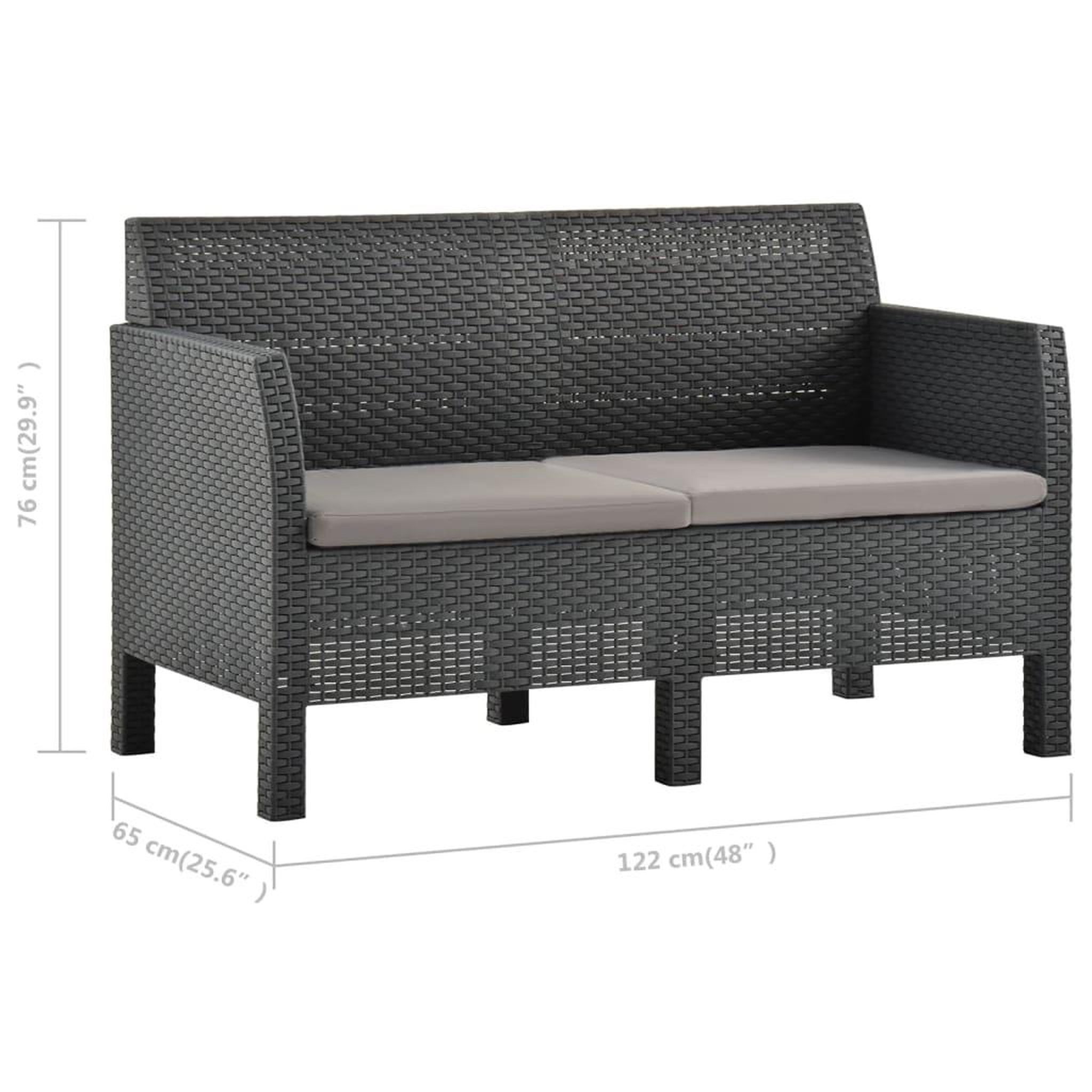 Voir la diapositive 5 : VIDAXL Canape a 2 places de jardin avec coussins Anthracite PP Rotin