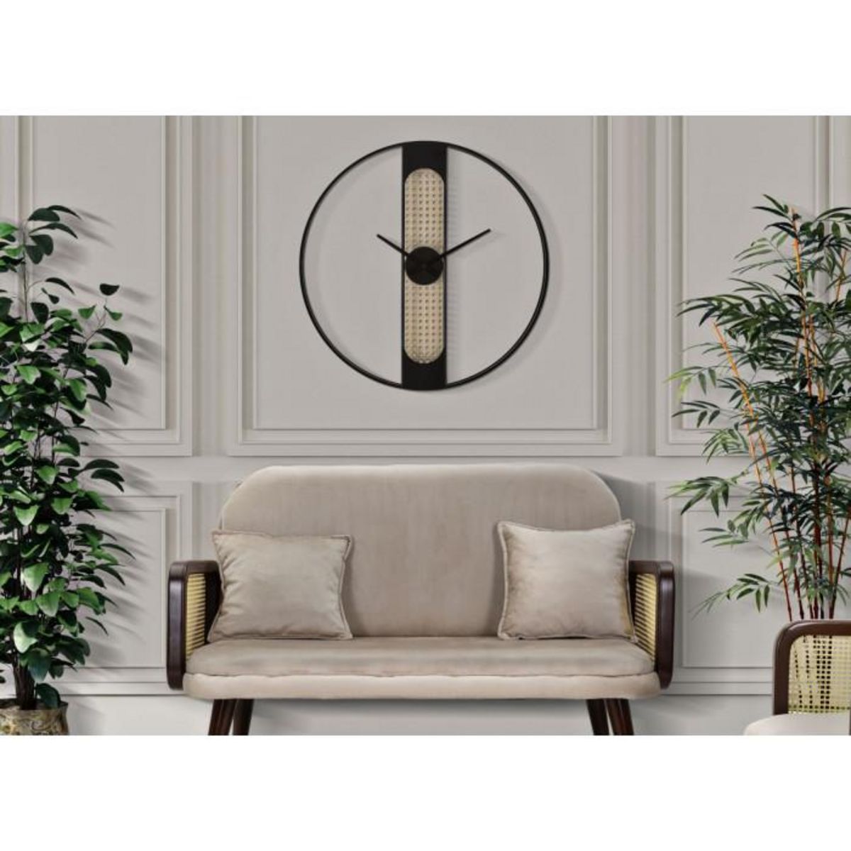 Paris Prix Horloge Murale Cannage  Ribby  60cm Noir & Crème