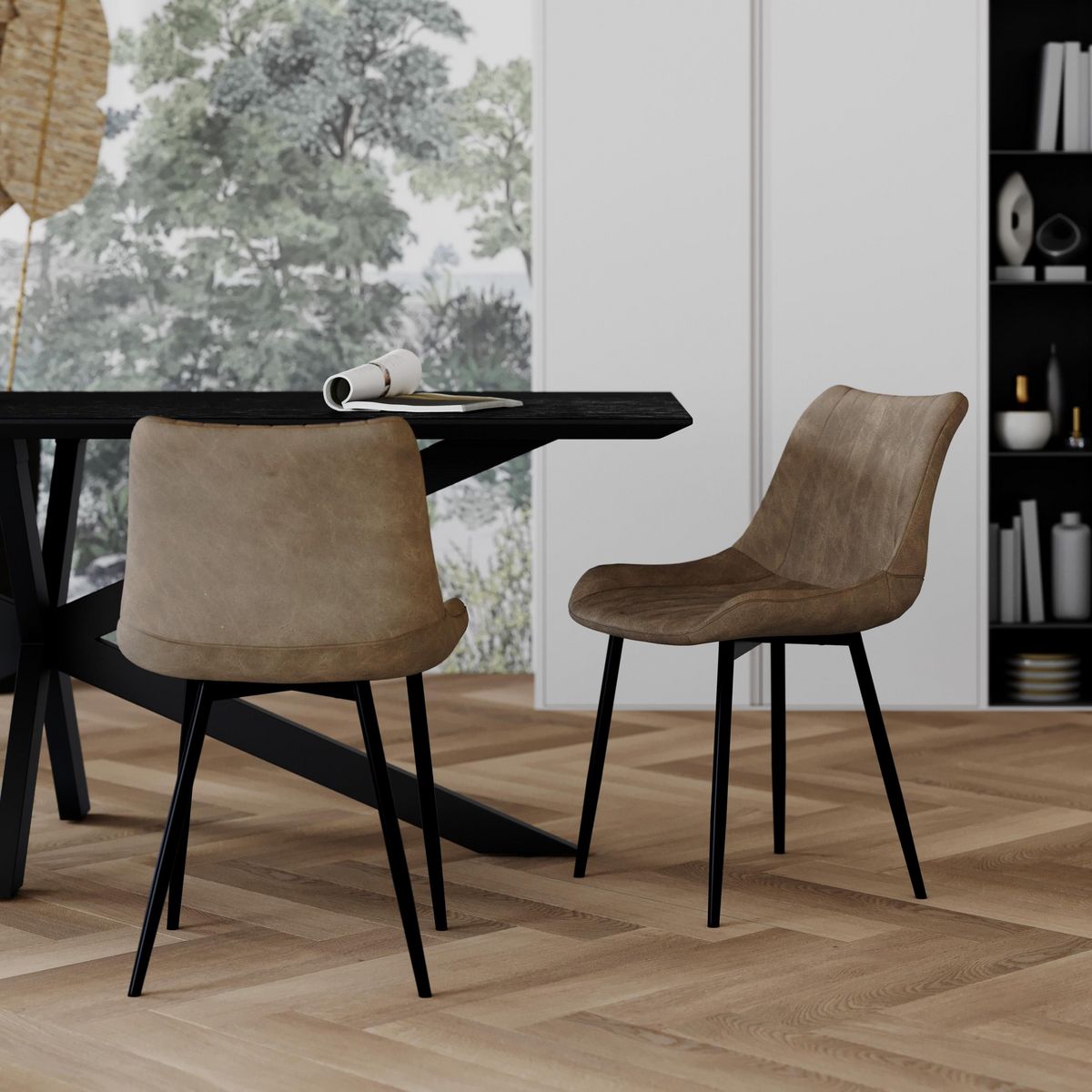 Rendez vous déco Lot de 2 chaises en cuir synthétique taupe et métal noir - Killi