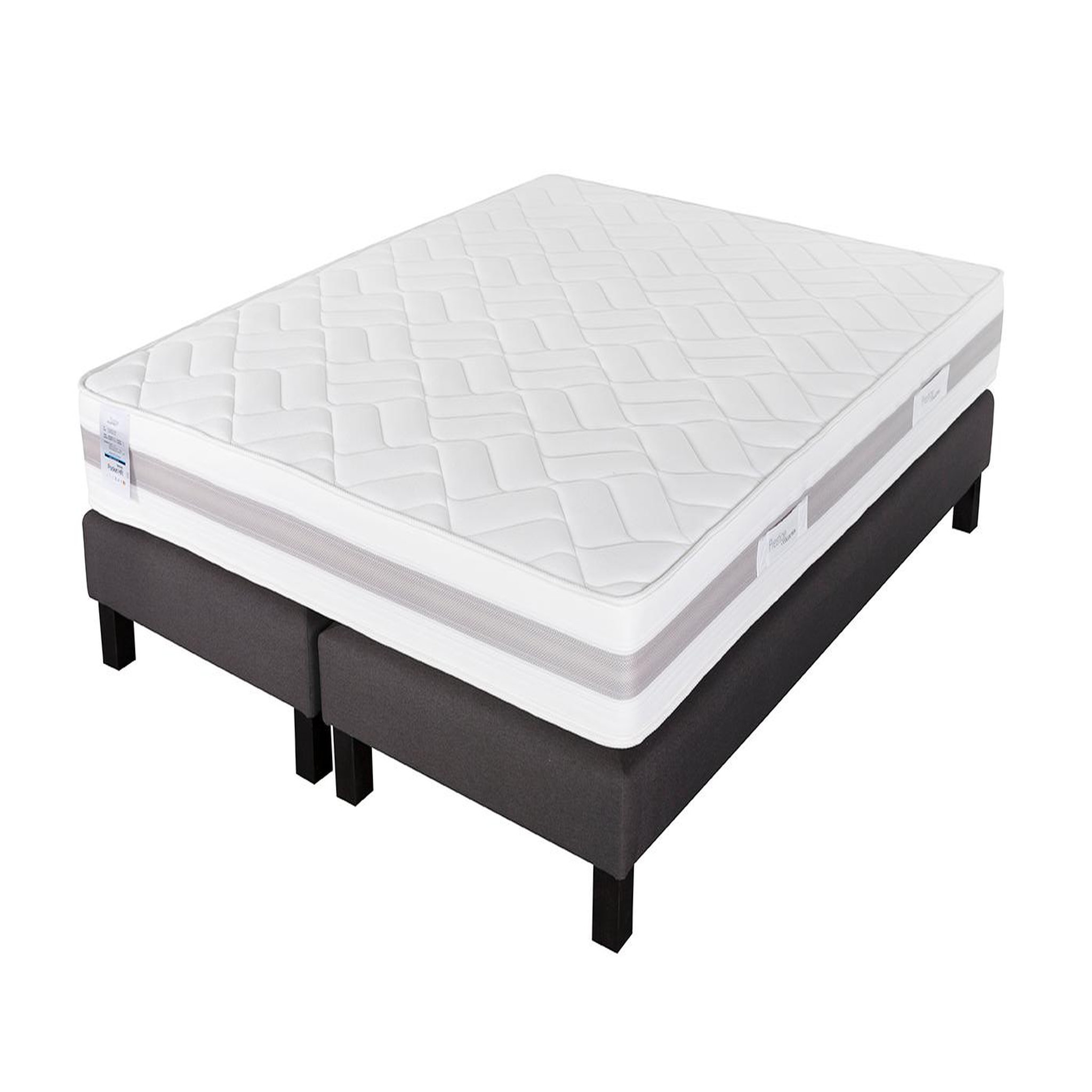 Voir la diapositive 2 : PRESTIGE Collection Ensemble matelas ressorts ensachés + 2 sommier gris 90x200 cm MATRIX