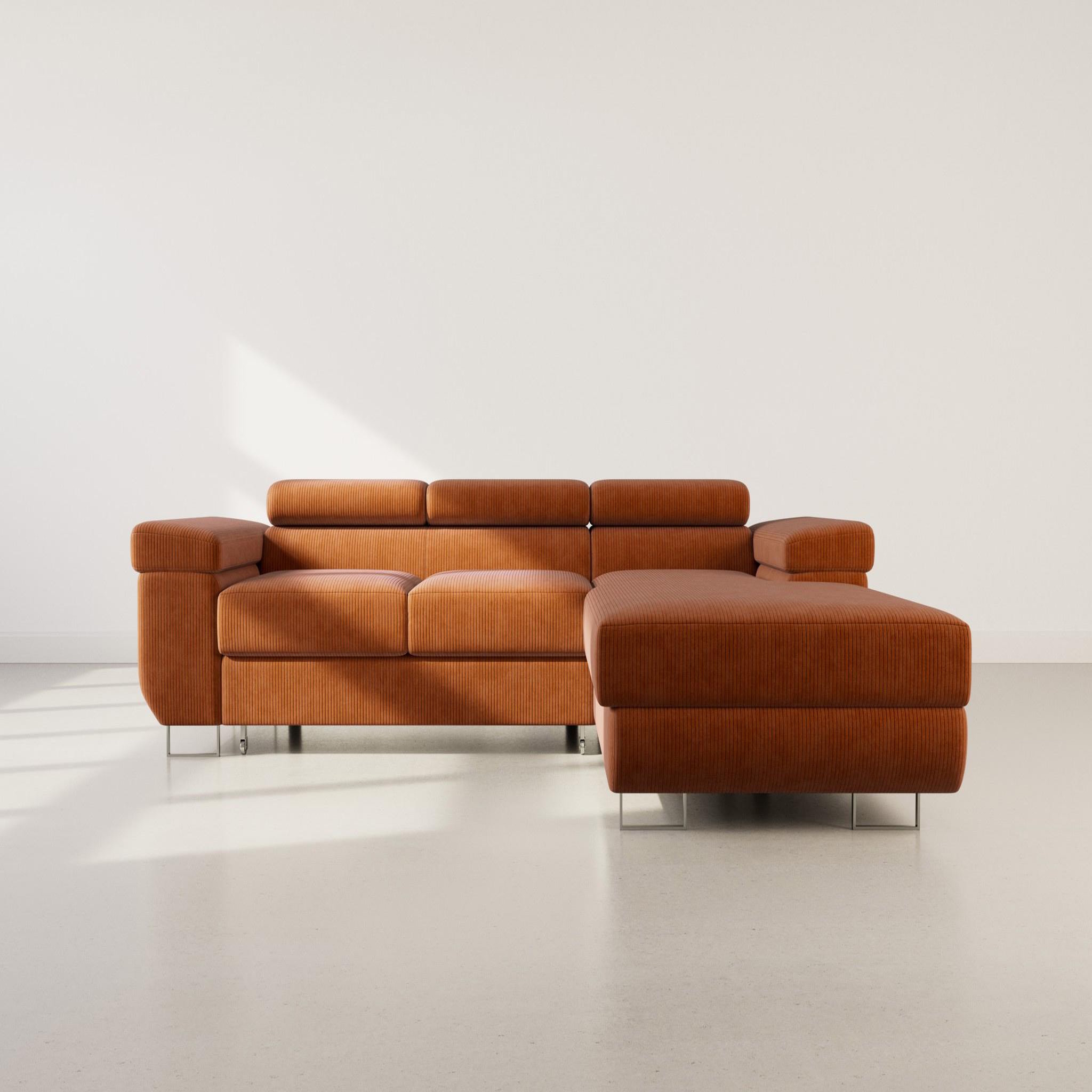 Voir la diapositive 5 : BEST MOBILIER Pablo - canapé d'angle droit - 6 places - convertible avec coffre et têtières réglables - en velours côtelé