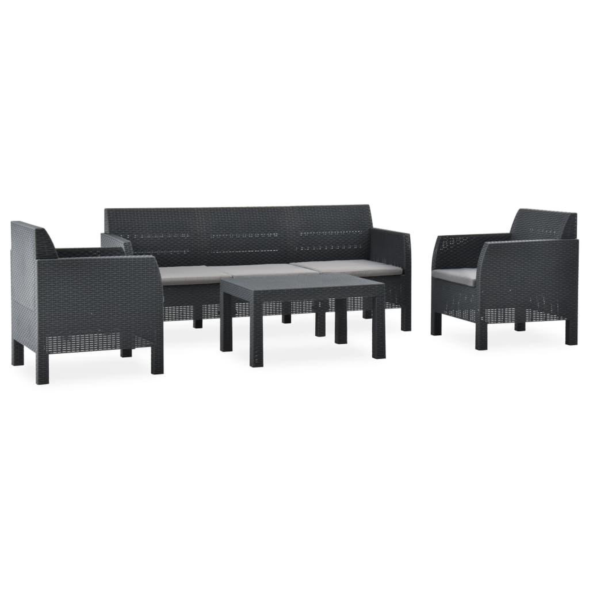 Voir la diapositive 1 : VIDAXL Salon de jardin 4 pcs avec coussins PP Rotin Anthracite