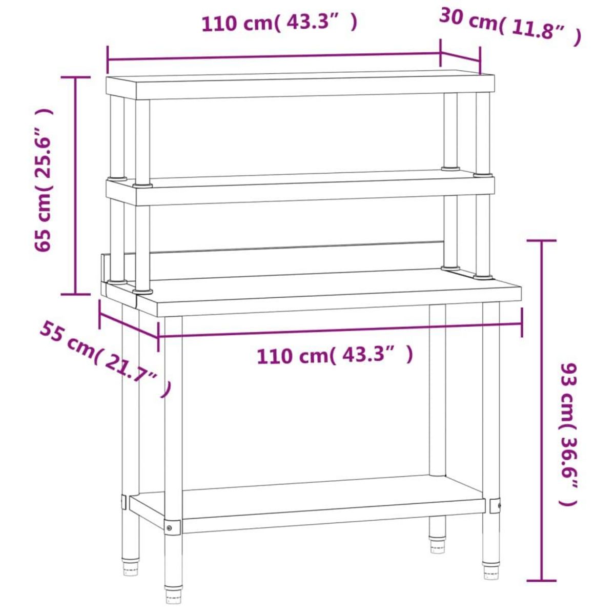 VIDAXL Table de travail de cuisine avec etagere 110x55x150 cm inox