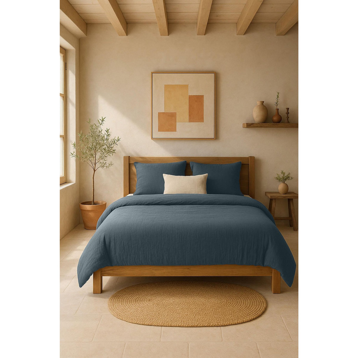 BATON ROUGE Housse de couette 100% gaze de coton lavé bleu pétrole