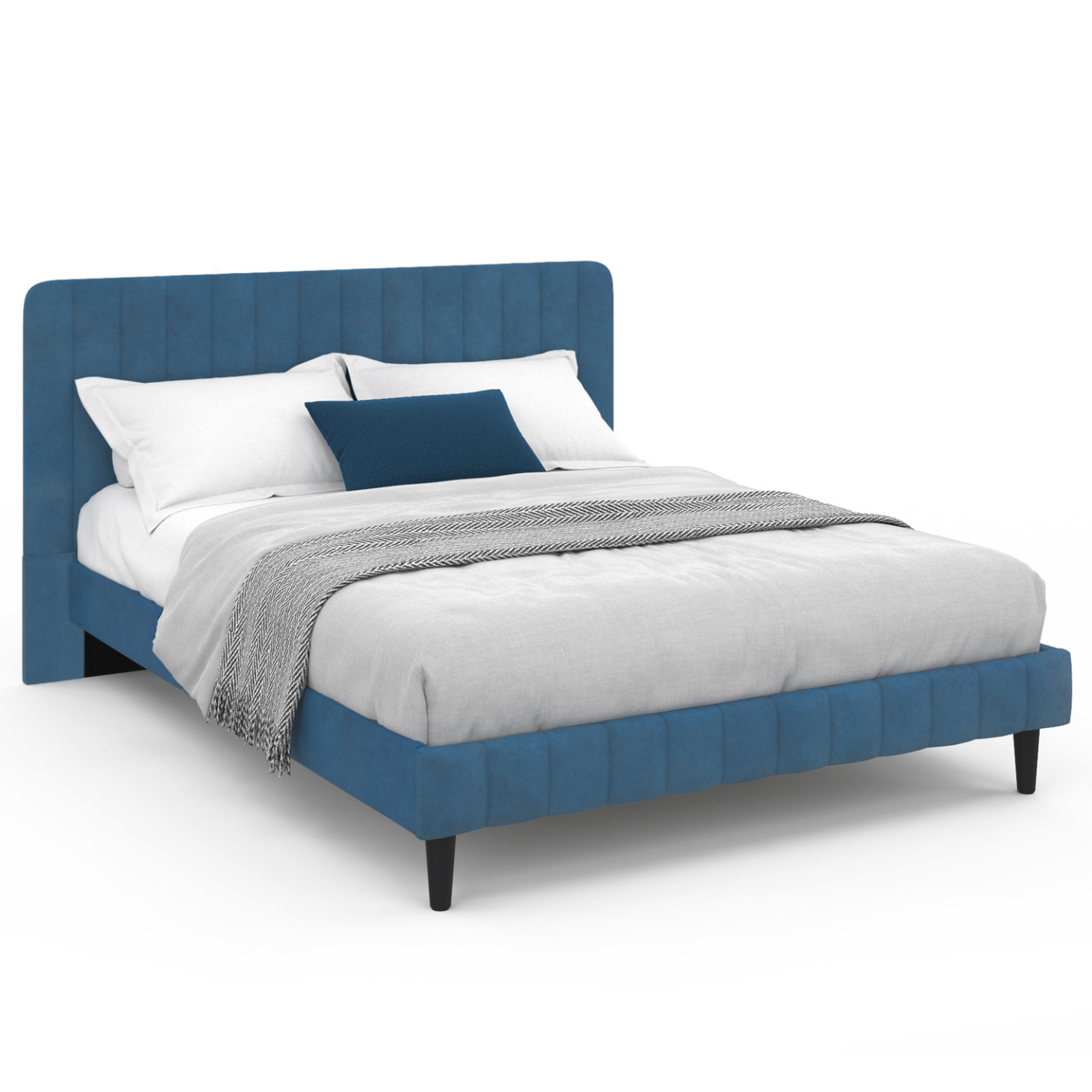 ID MARKET Lit double annie avec tête de lit et sommier 140 x 190 cm velours bleu