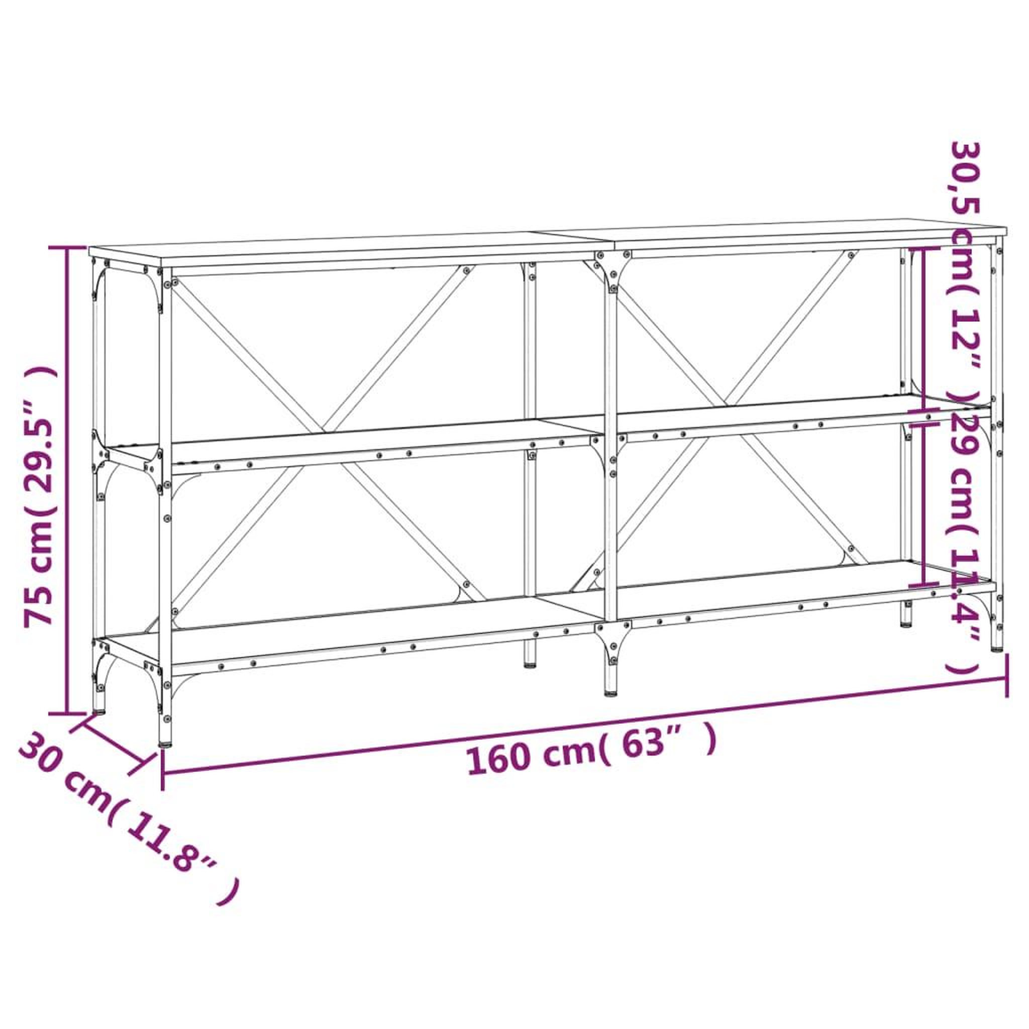 Voir la diapositive 6 : VIDAXL Table console chene marron 160x30x75cm bois d'ingenierie et fer