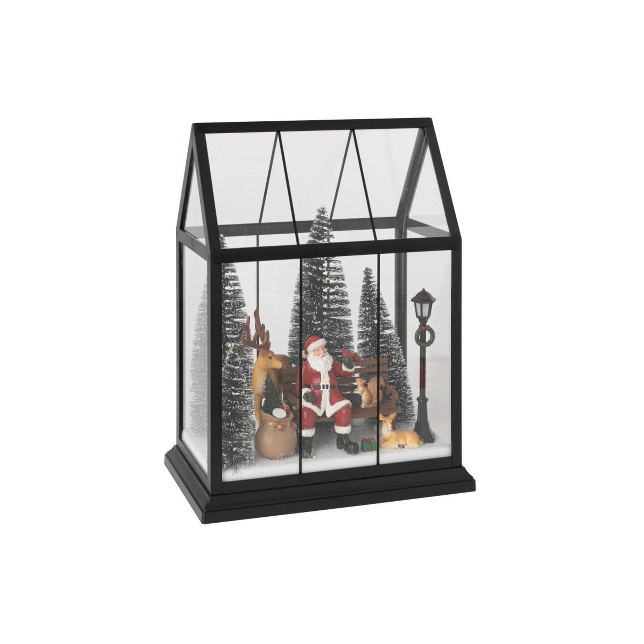 Voir la diapositive 2 : J-LINE Village de Noël Vitré à LED  Père-Noël  25cm Noir