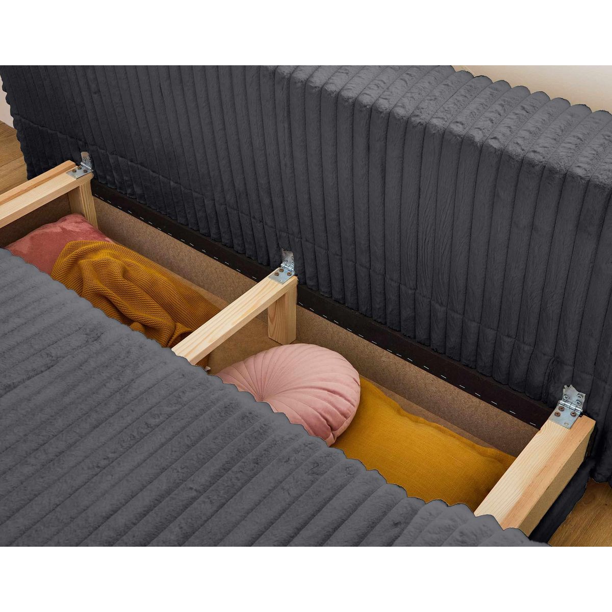 BEST MOBILIER Cristal - canapé 3 places - convertible avec coffre et pouf - en fausse fourrure côtelée