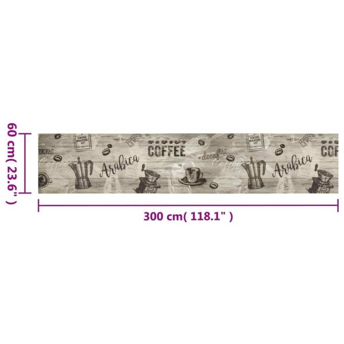 VIDAXL Tapis de cuisine lavable imprime cafe gris 60x300 cm velours