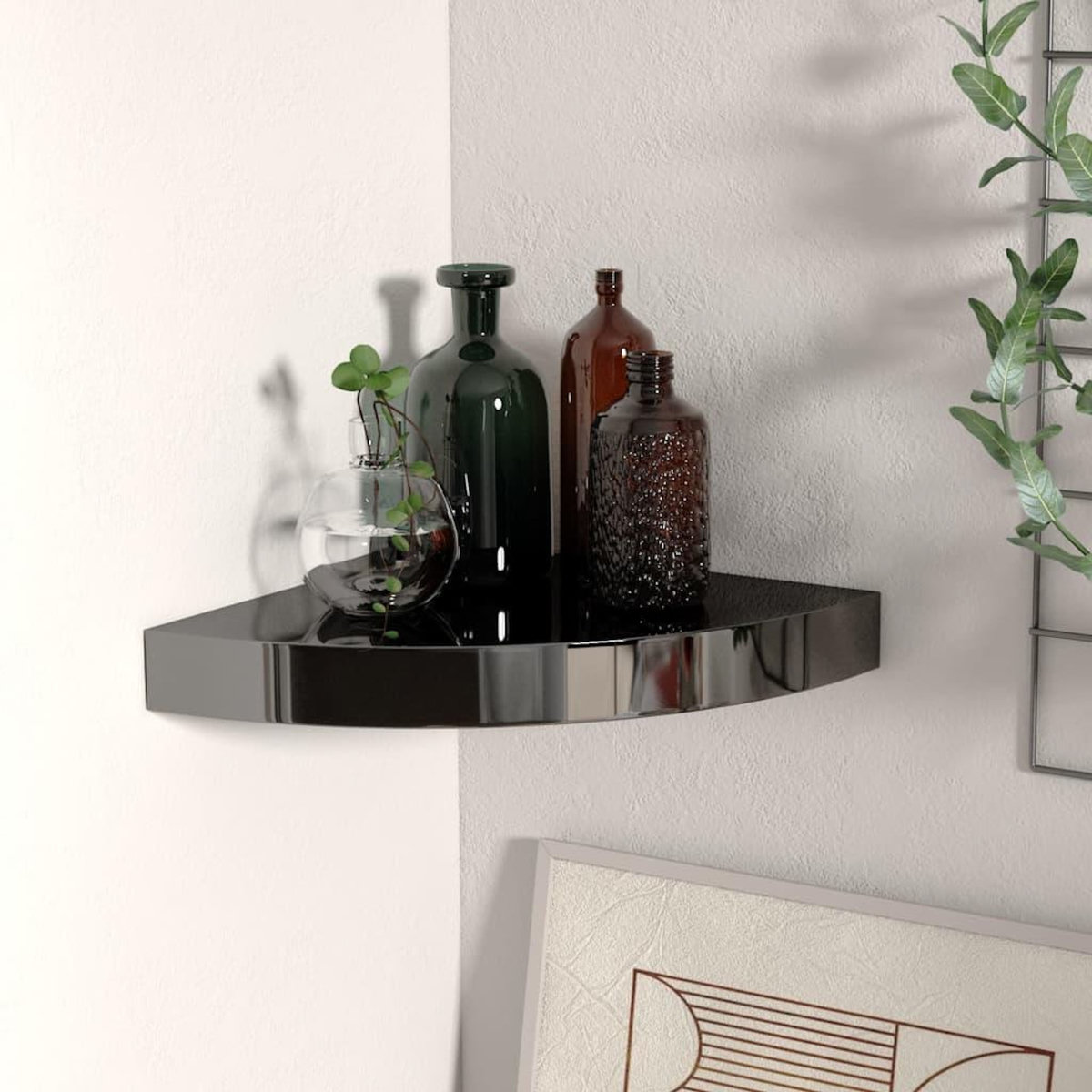 VIDAXL 323889 Floating Corner Shelf High Gloss Black 25x25x3,8 cm MDF